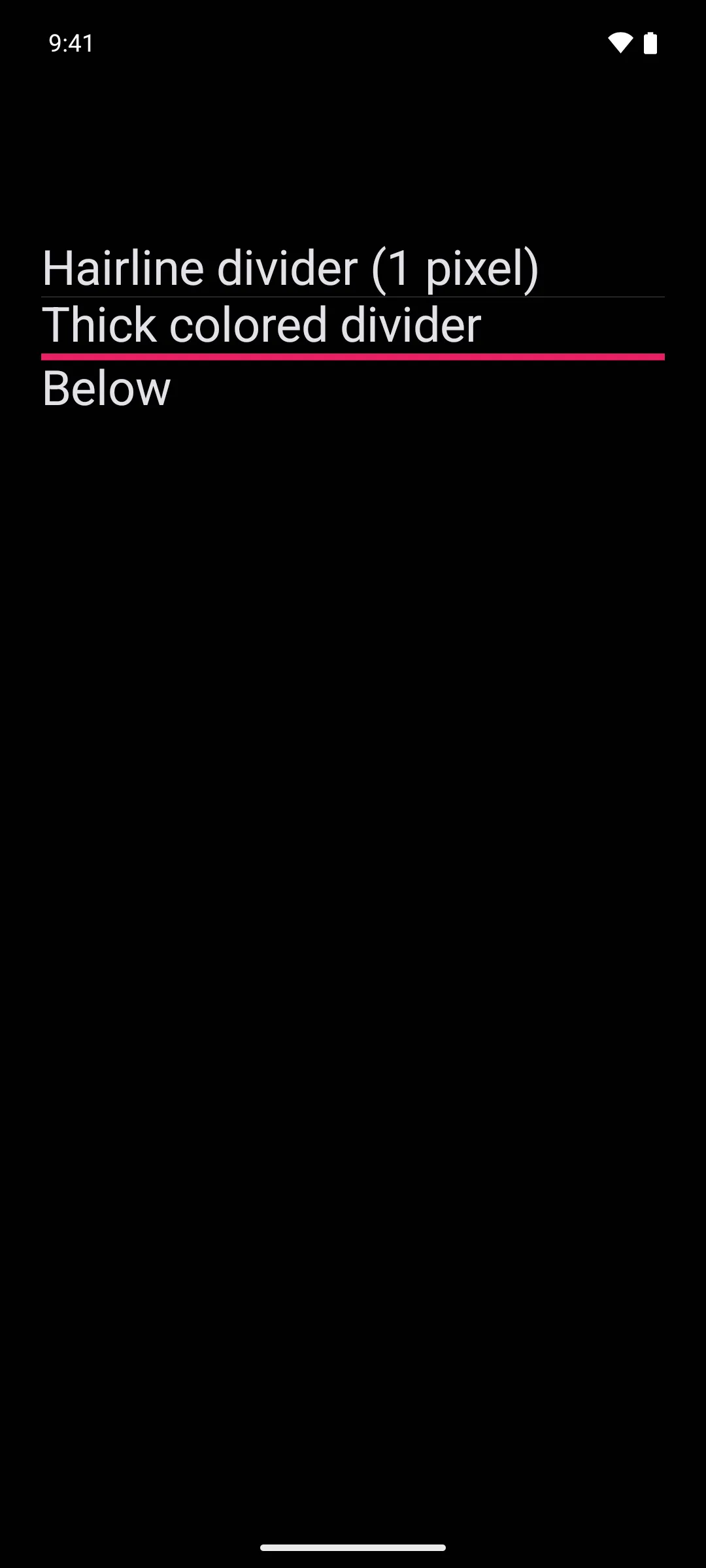 A faint hairline divider above a thick pink divider, each separating a label