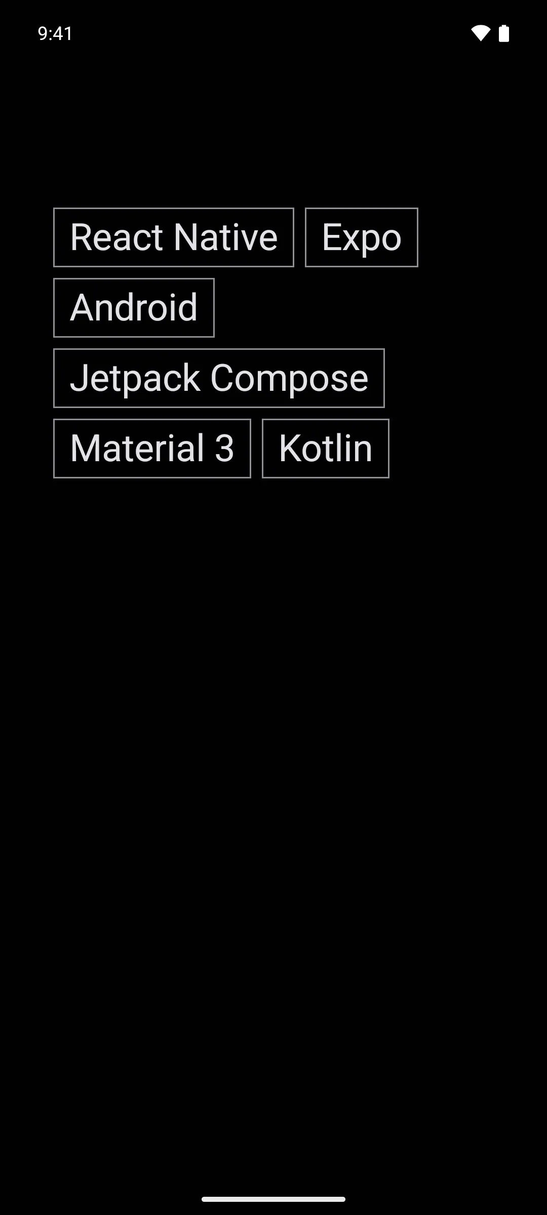 Six tag labels flowing across three lines, wrapping at the edge of the screen