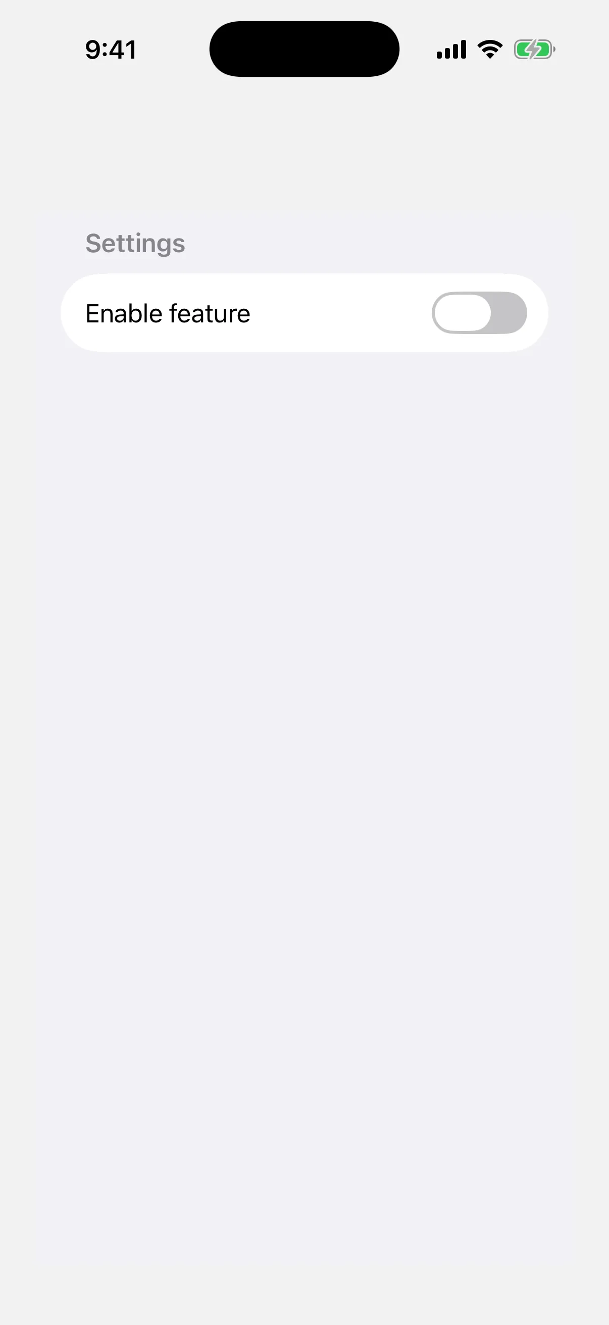 A form with a Settings section holding one Enable feature toggle