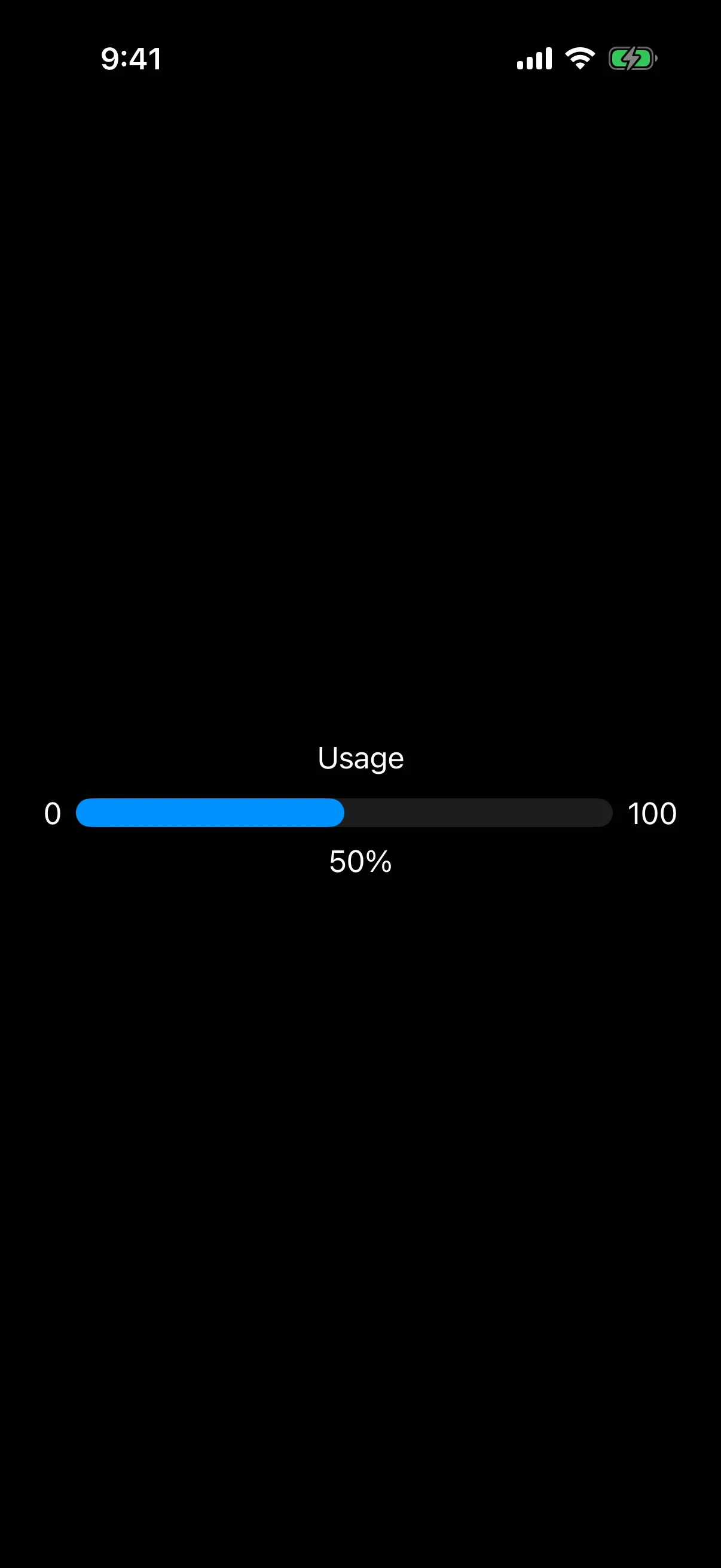 A gauge with current, minimum, and maximum value labels rendered on iOS