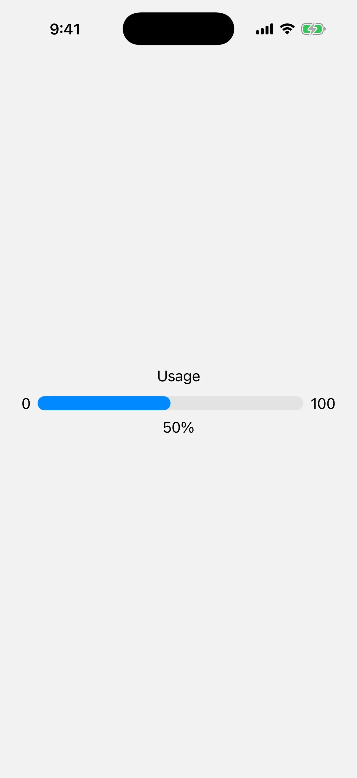 A gauge with current, minimum, and maximum value labels rendered on iOS