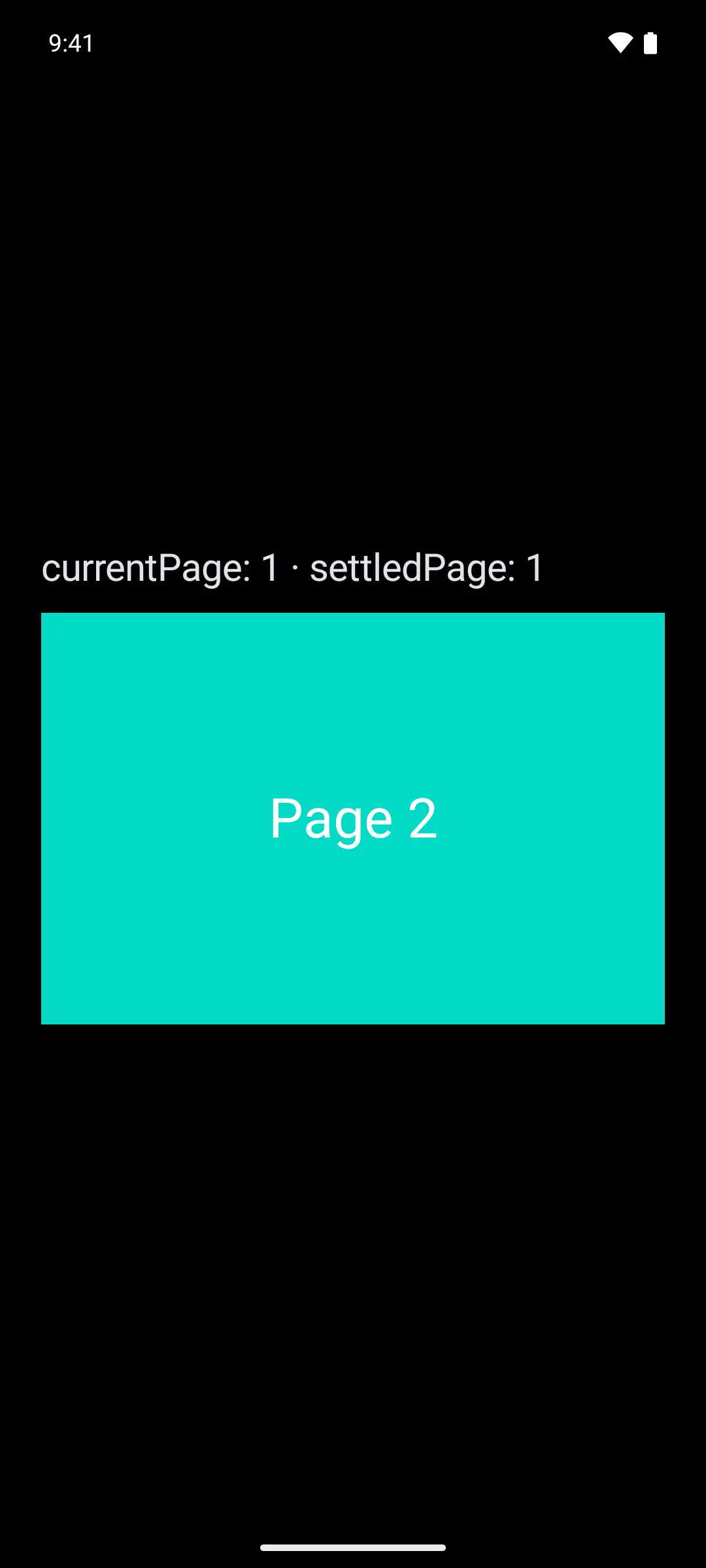 A pager opened on the second page, above a line reading currentPage 1 and settledPage 1