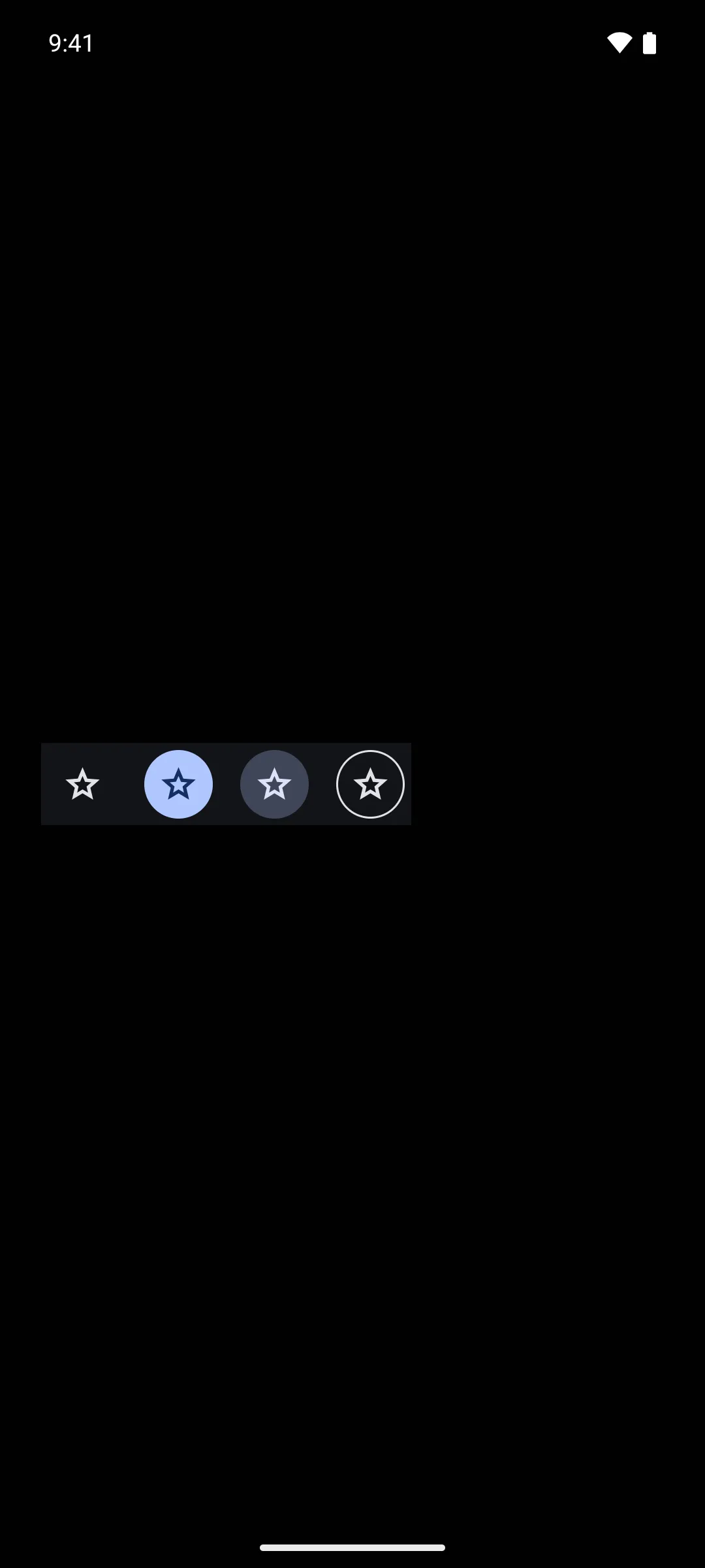 Four star icon buttons in a row: plain, filled, filled tonal, and outlined