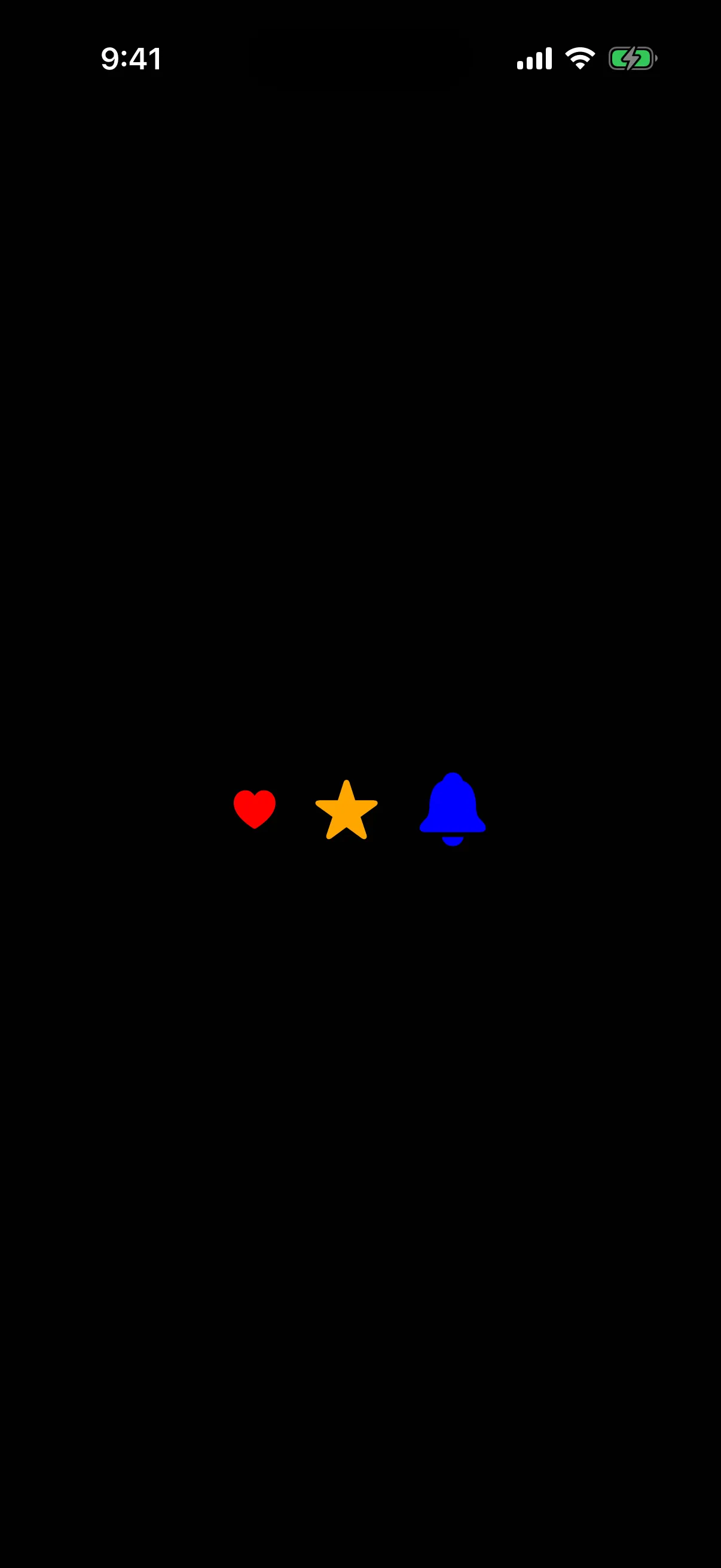 A red heart, an orange star, and a blue bell SF Symbol at increasing sizes