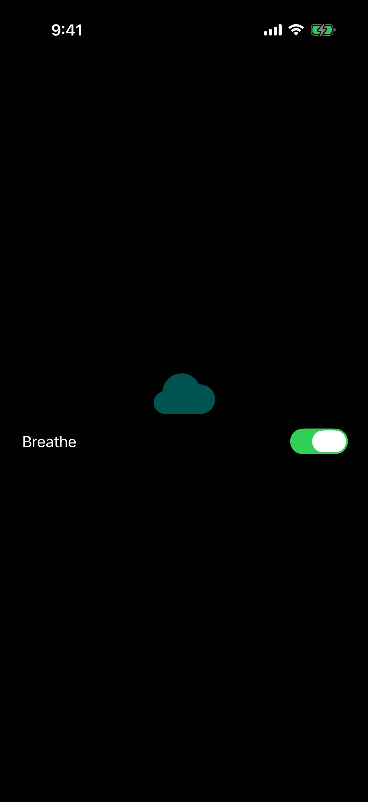 A cyan cloud SF Symbol above a Breathe toggle that is turned on