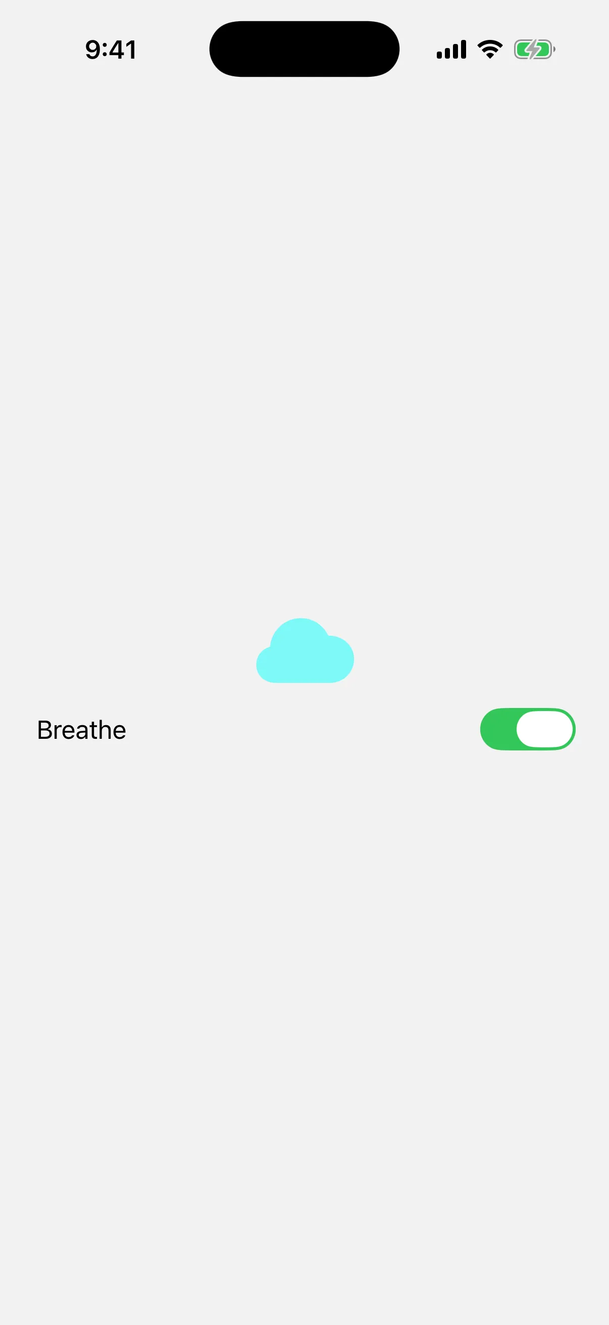 A cyan cloud SF Symbol above a Breathe toggle that is turned on