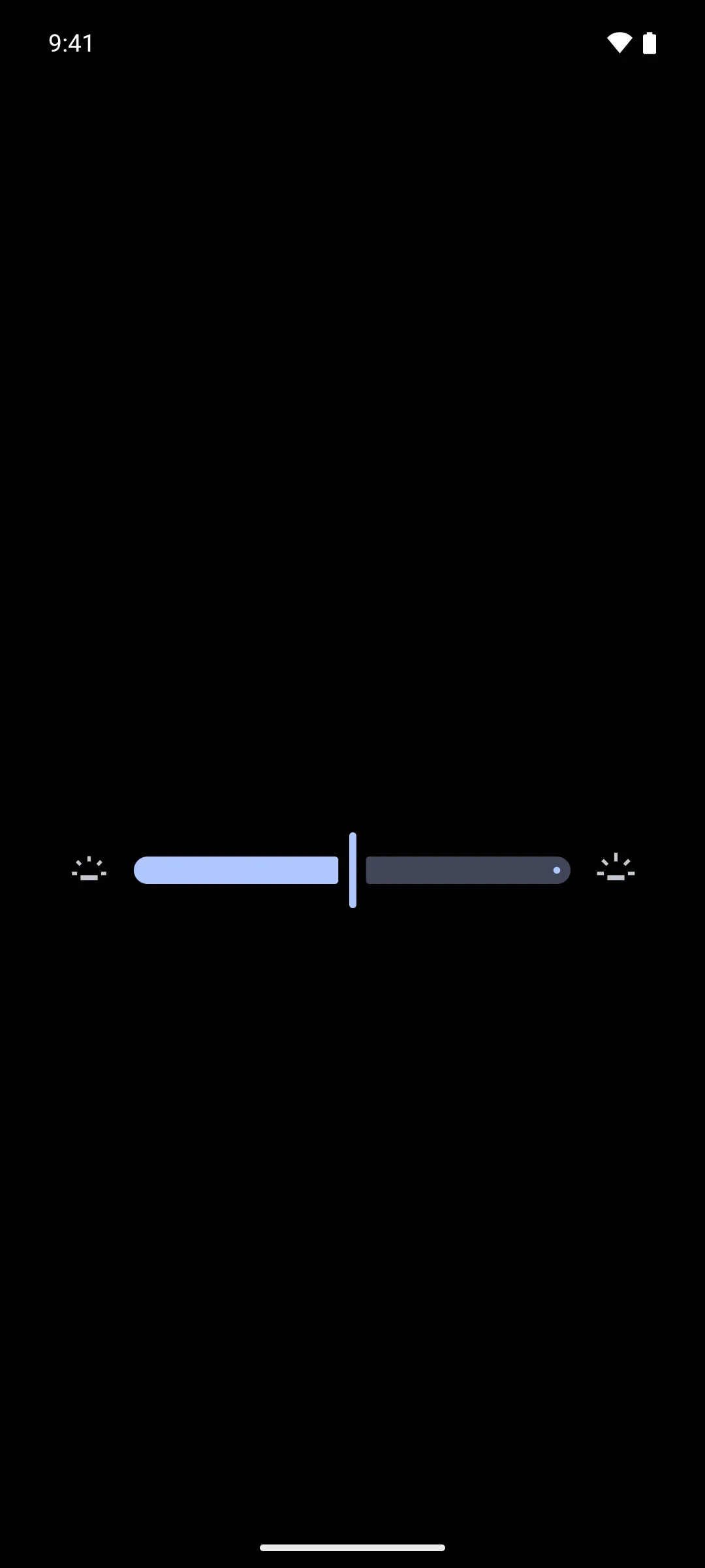 A brightness slider between a dim and a bright backlight icon
