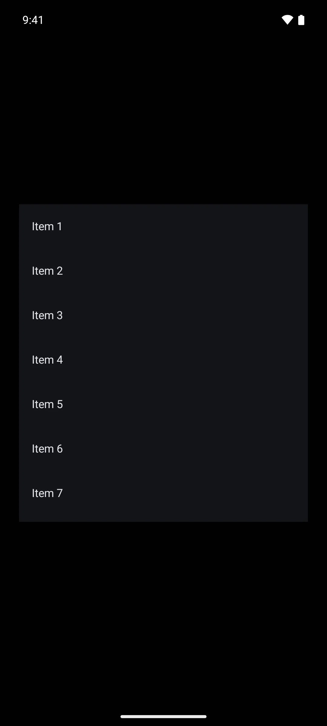 A scrollable list showing the first seven of one hundred items