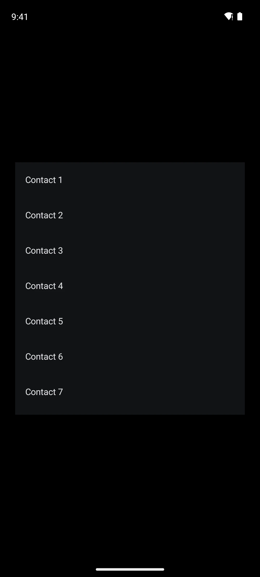 A scrollable list showing the first seven of ten thousand contacts