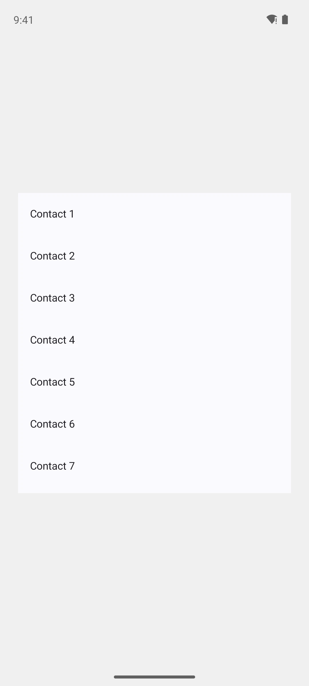 A scrollable list showing the first seven of ten thousand contacts