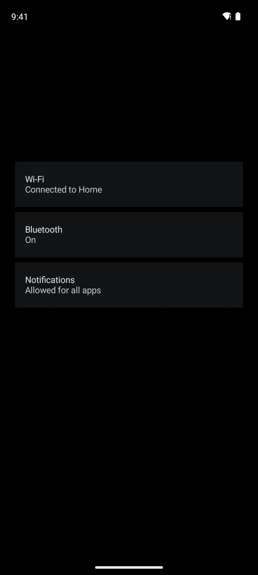 A list of three settings rows, each with a title and a description