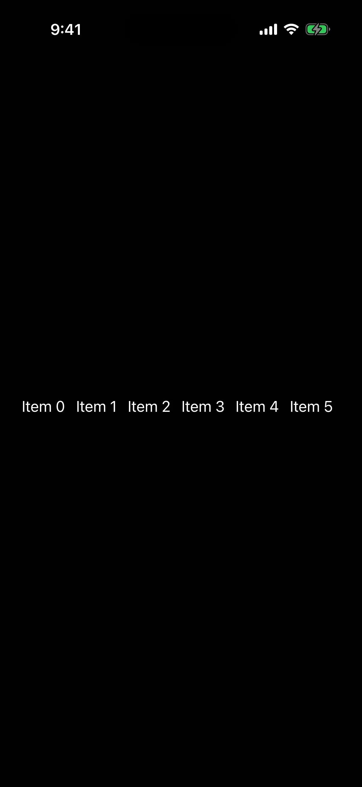 A horizontal row of items numbered zero to five, centered on the screen.