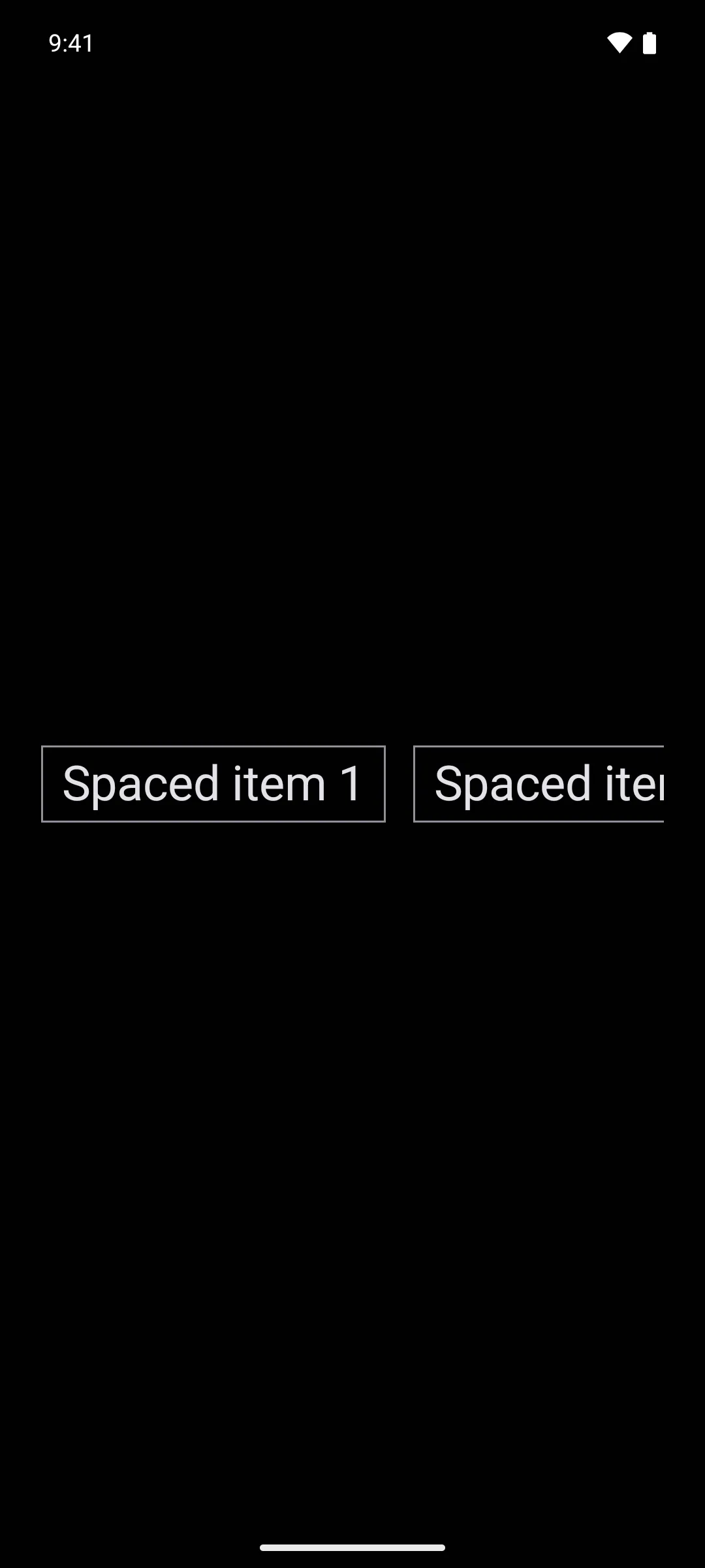Outlined row items separated by a sixteen density independent pixel gap
