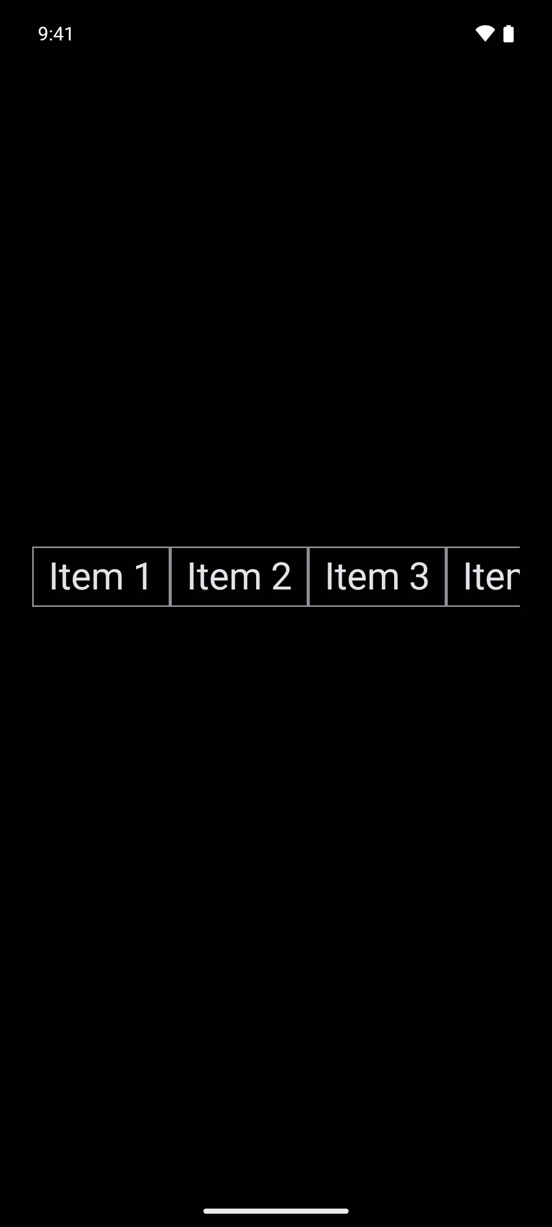 Outlined items in a horizontal row, scrolling off the right edge of the screen
