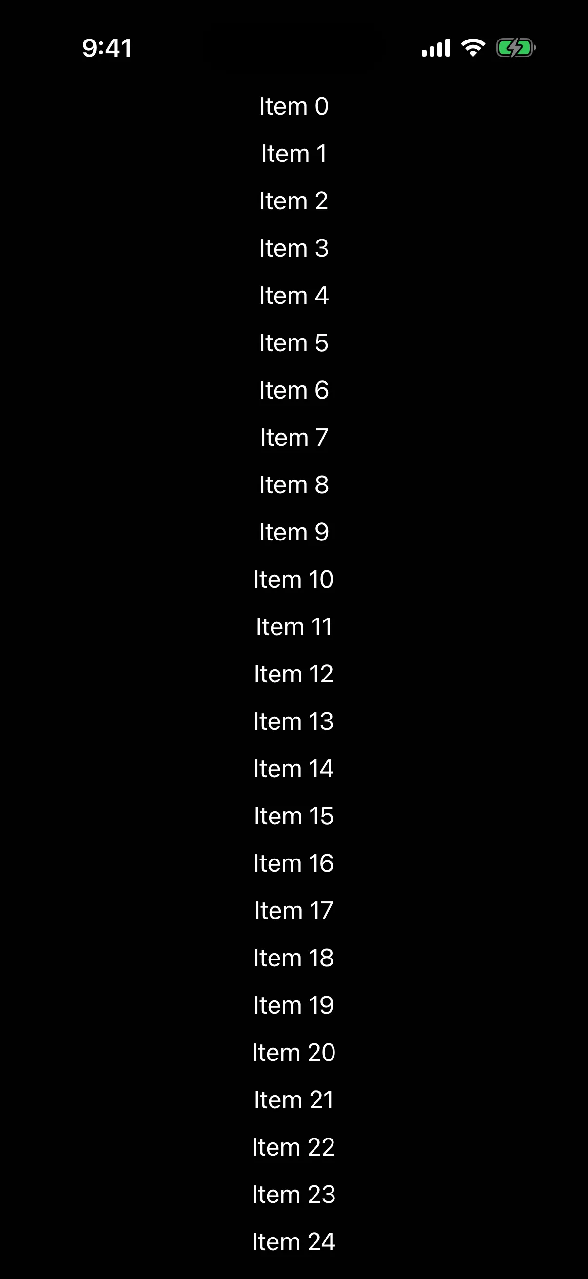 A vertical list of items numbered zero to twenty-four.