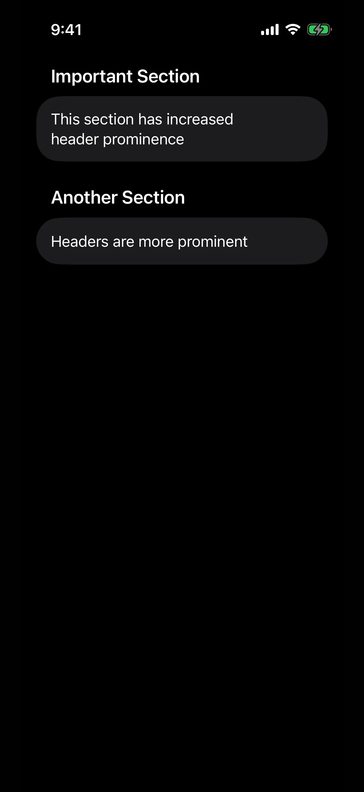 Two list sections with large prominent headers
