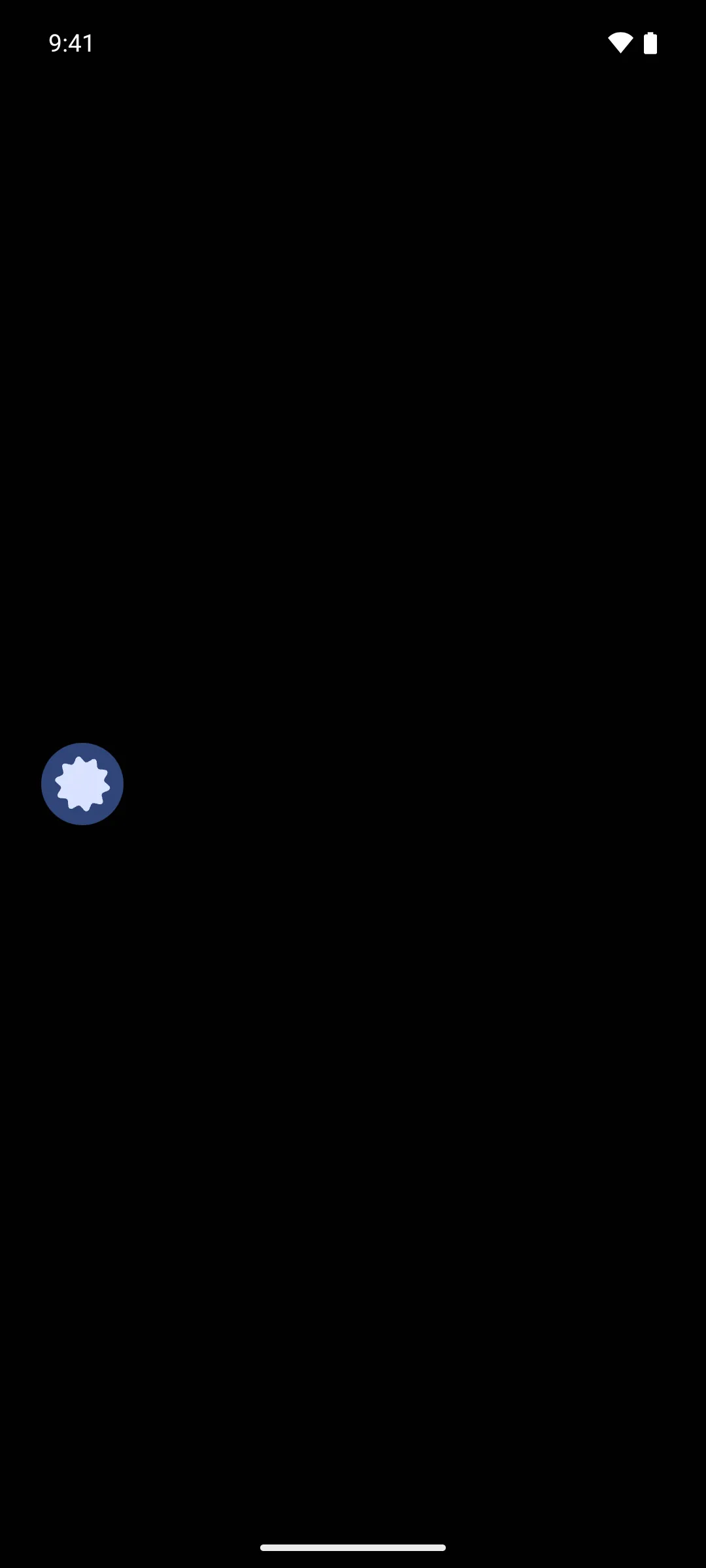 A morphing shape loading indicator inside a filled circular container