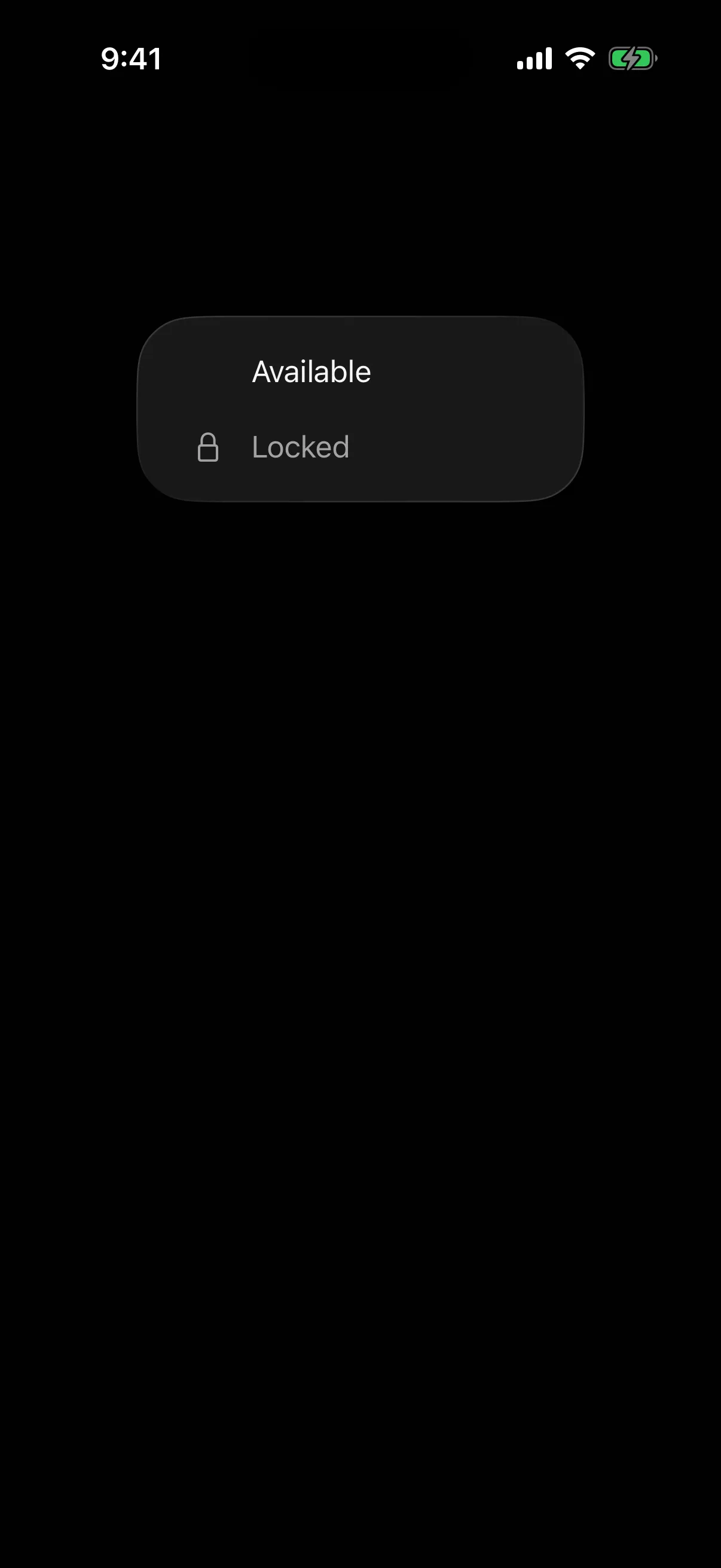 An open menu with an Available row and a greyed-out Locked row