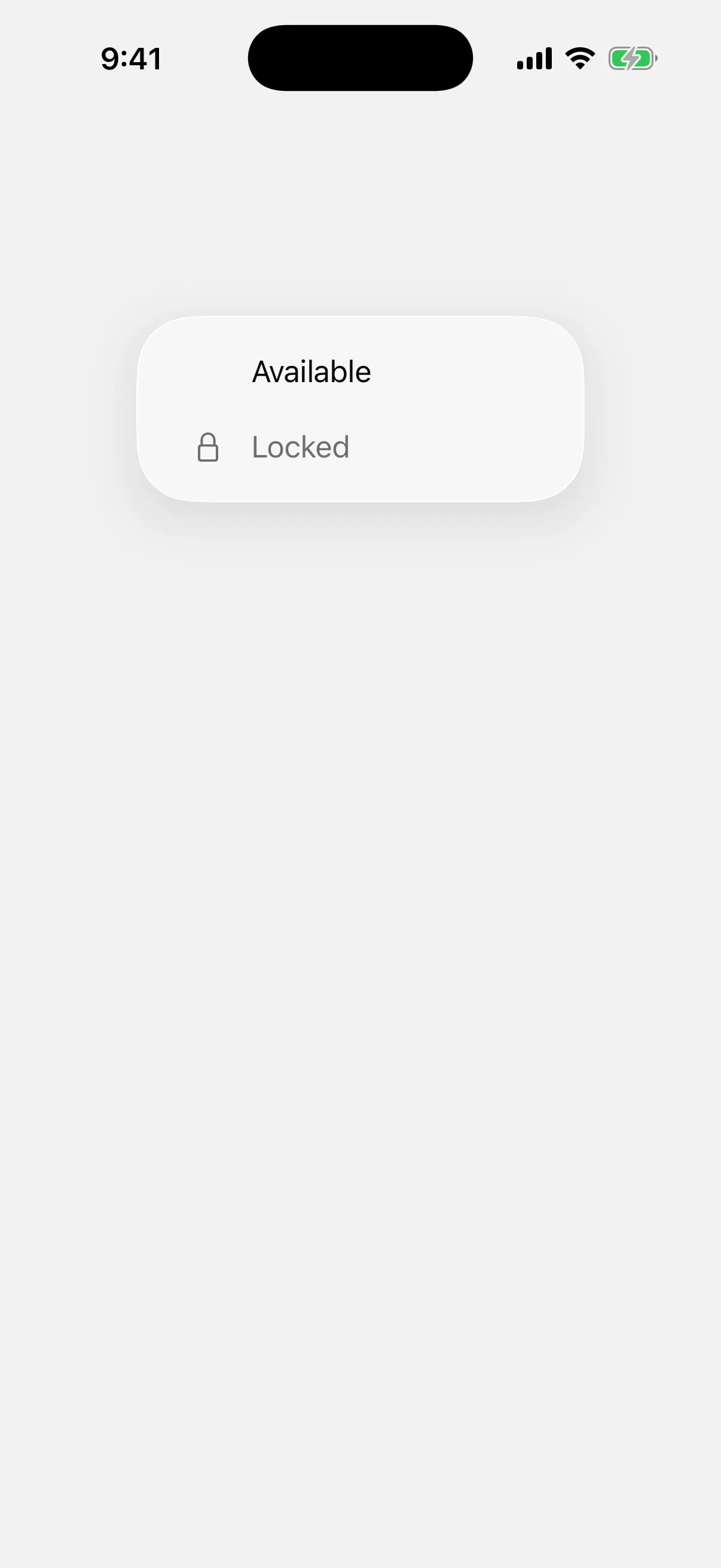 An open menu with an Available row and a greyed-out Locked row