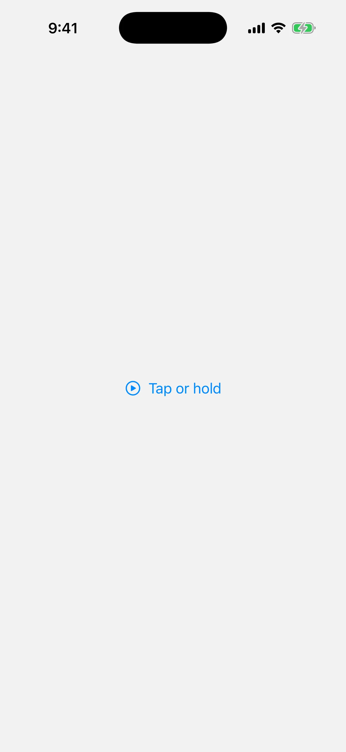 A menu trigger labeled Tap or hold with a play icon