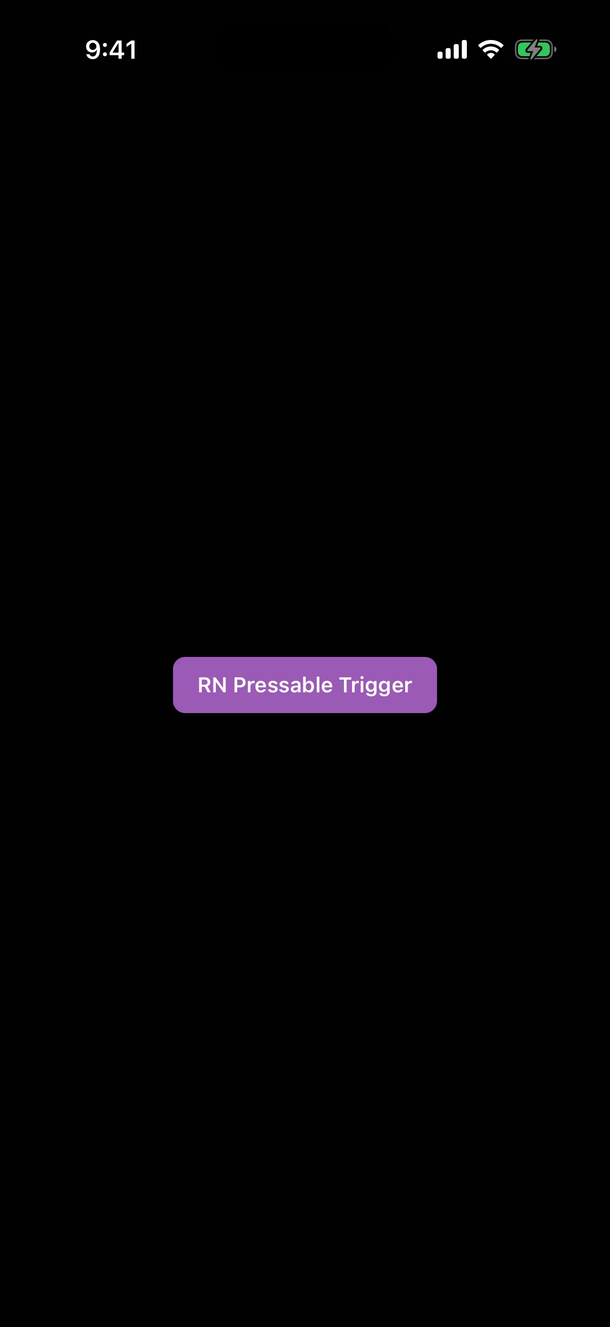 A purple React Native Pressable used as the menu trigger