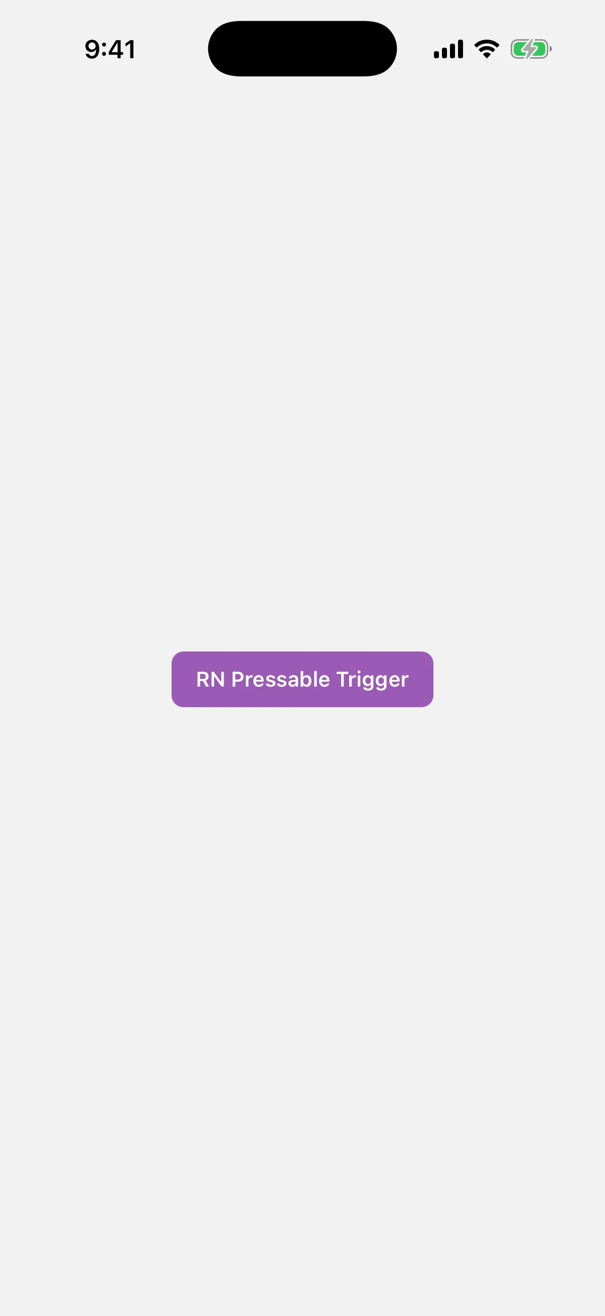 A purple React Native Pressable used as the menu trigger