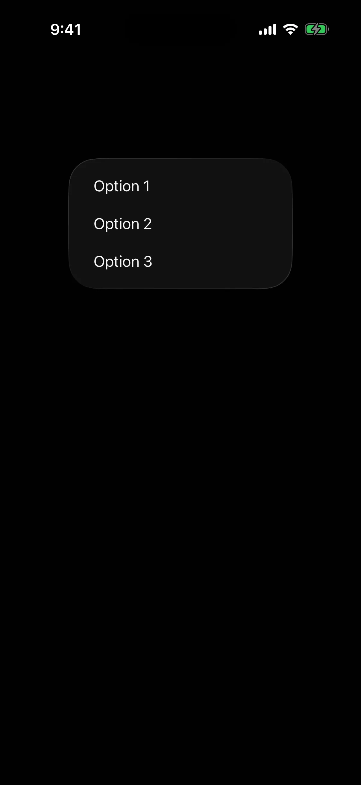 An open menu listing Option 1, Option 2, and Option 3
