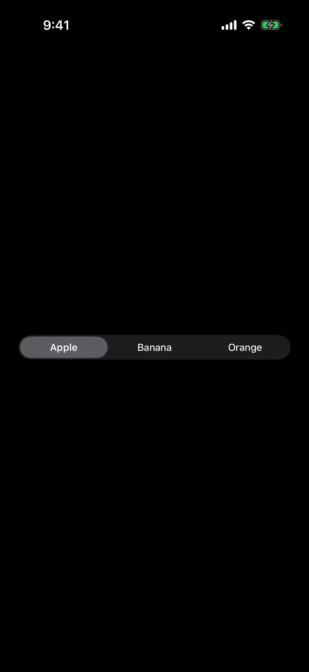 A segmented control with Apple selected, next to Banana and Orange