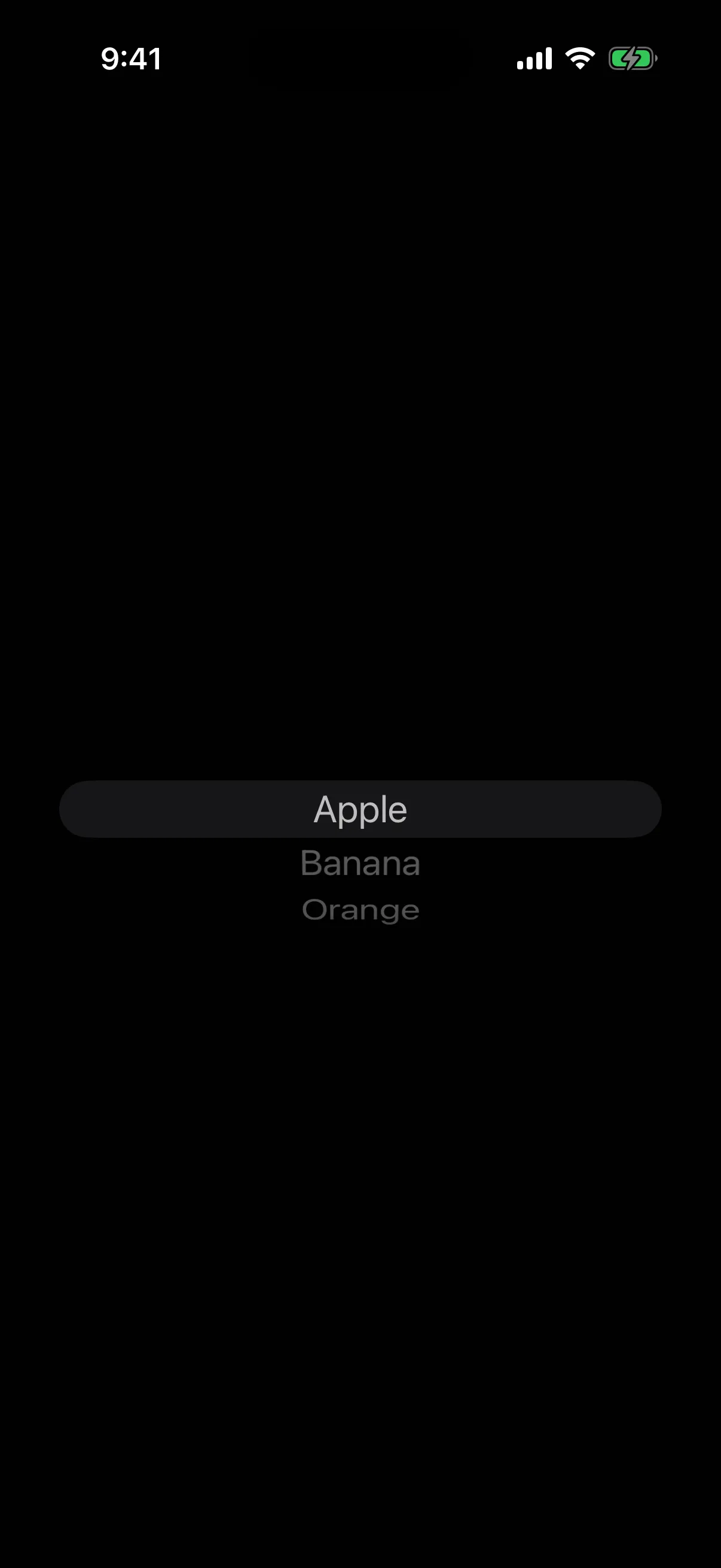 A wheel picker with Apple selected in the center band above Banana and Orange
