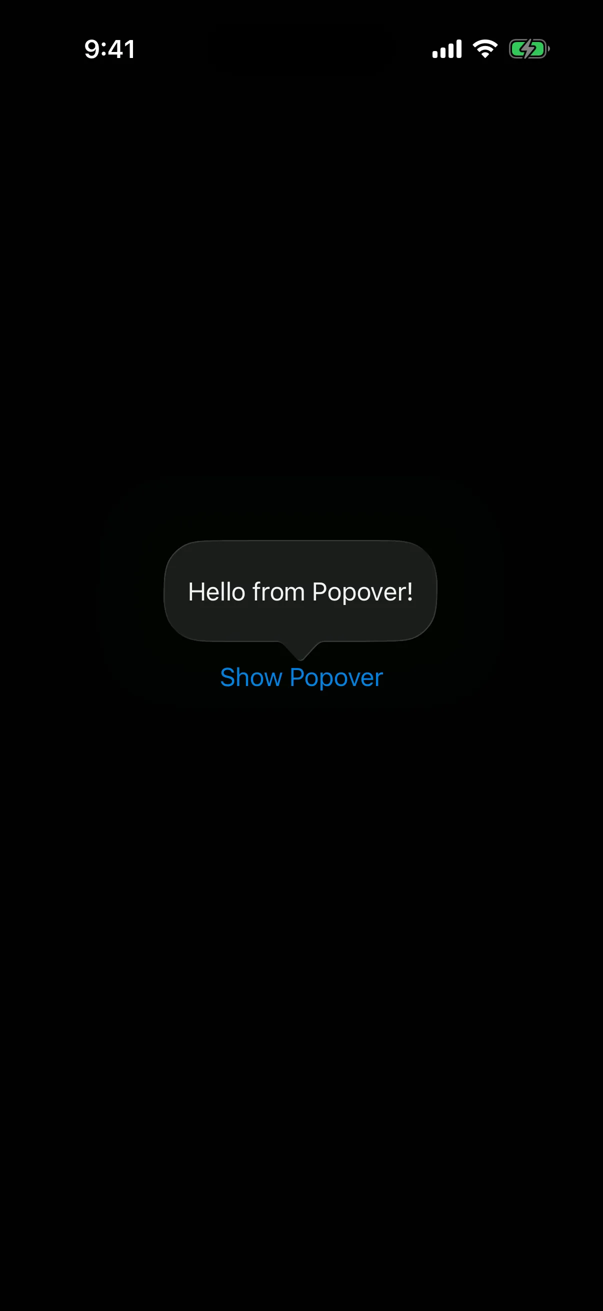 A popover reading Hello from Popover! floating above its trigger button