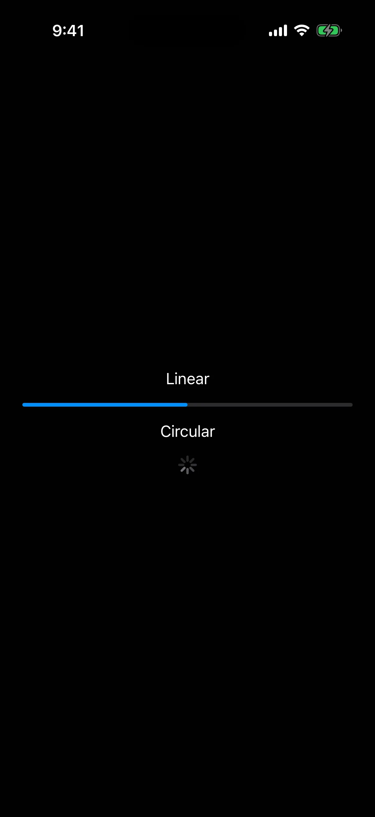 A half-filled linear progress bar labelled Linear, above a circular spinner labelled Circular