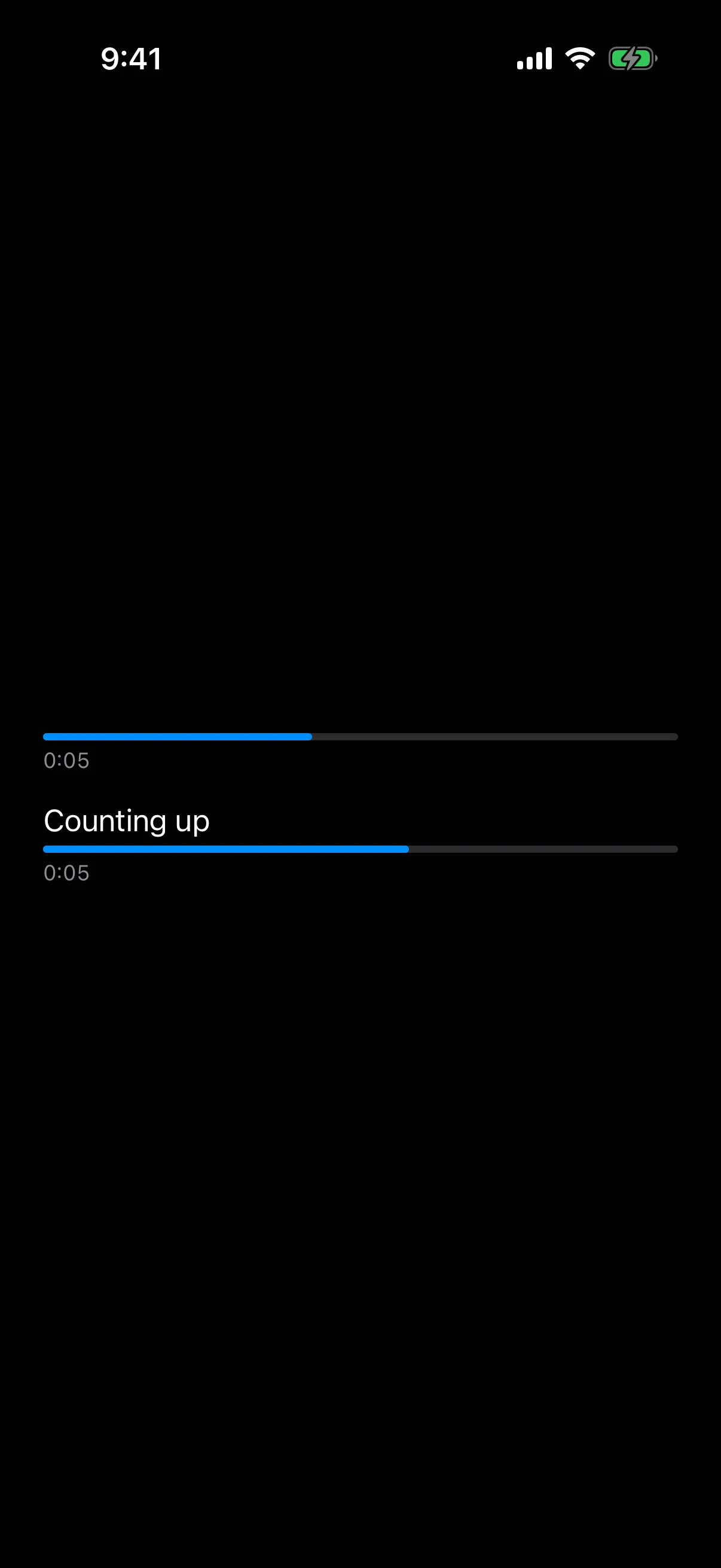 Two timer progress bars part way through a ten second range, one labeled Counting up