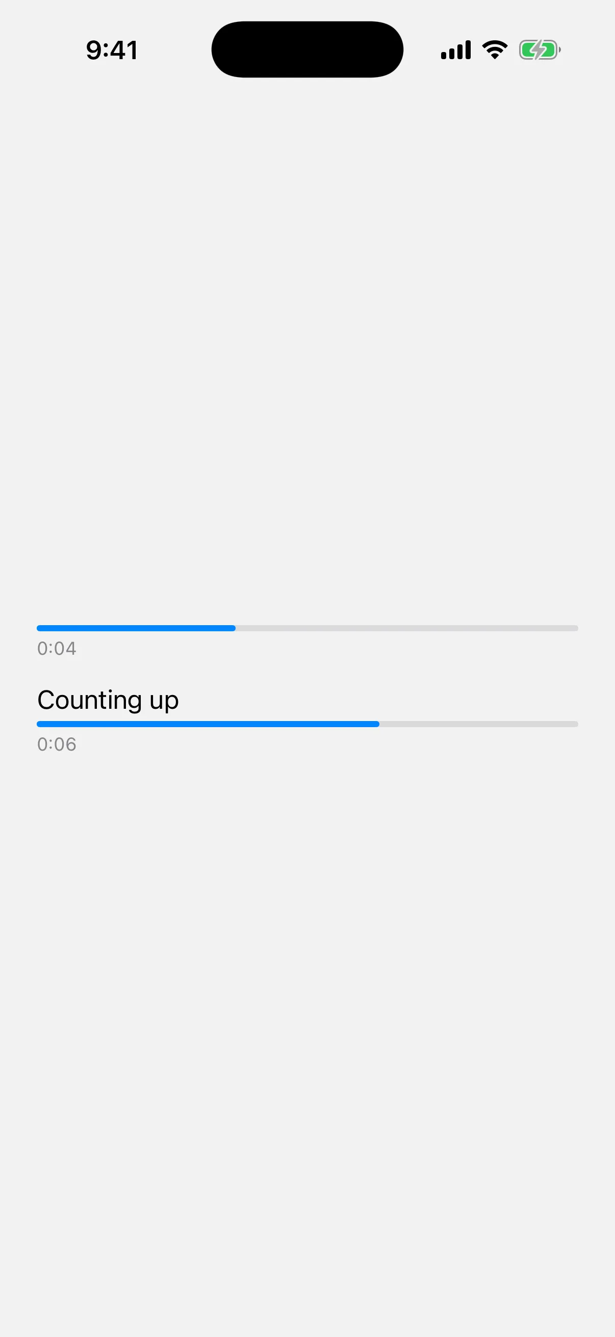 Two timer progress bars part way through a ten second range, one labeled Counting up
