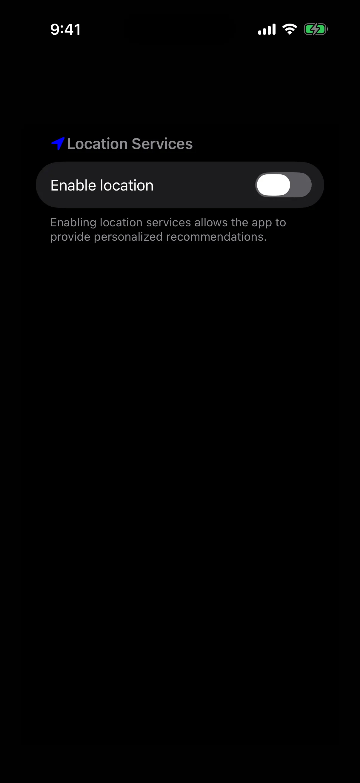 A section with a location icon in its header, a toggle row, and footer text below