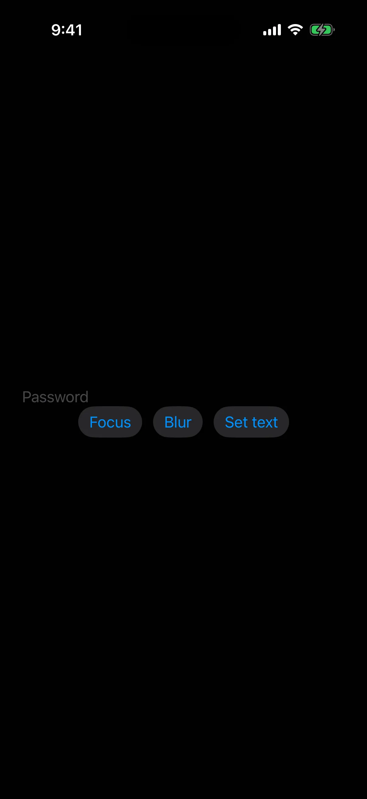 A secure field above a row of Focus, Blur, and Set text buttons