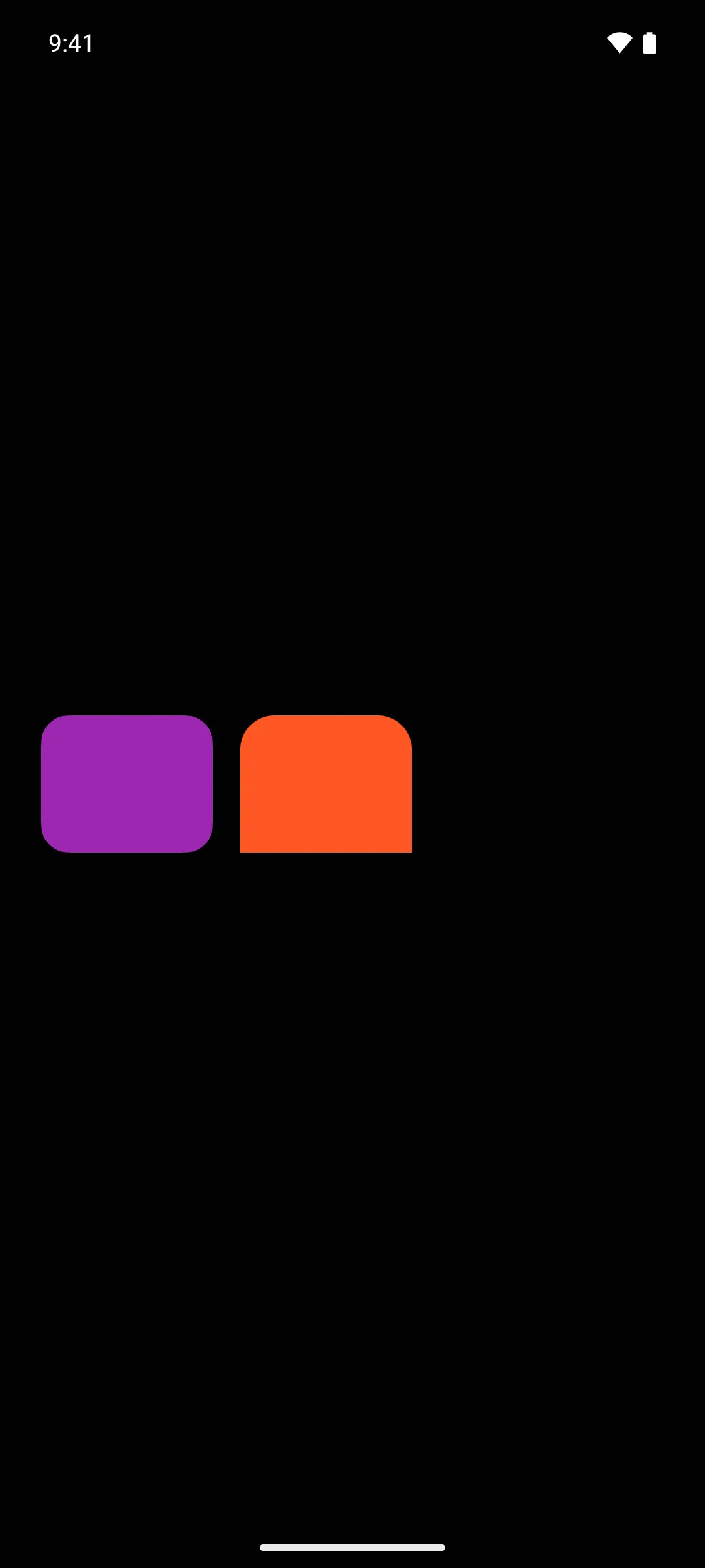 A purple rectangle with rounded corners next to an orange rectangle rounded only at the top