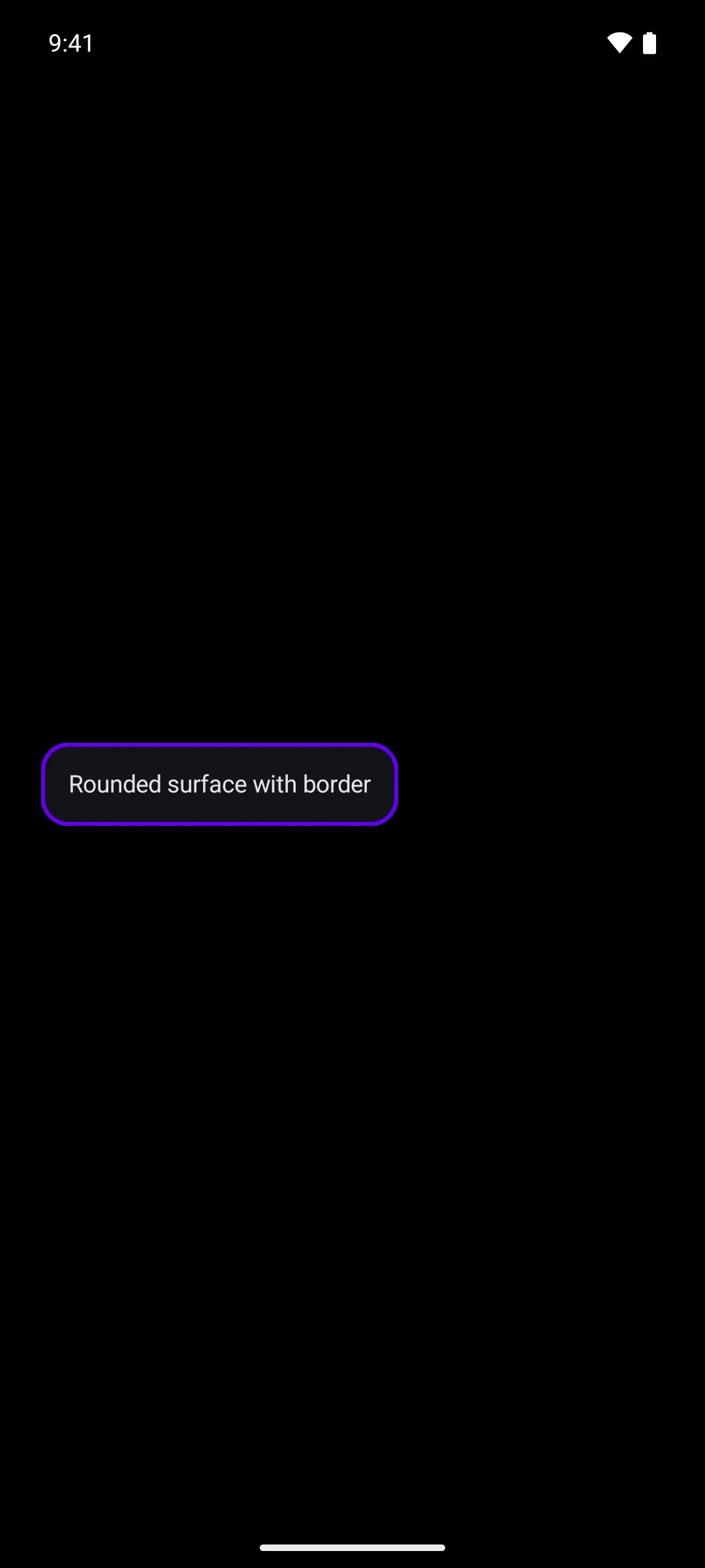 A surface with 16dp rounded corners outlined by a purple two-pixel border