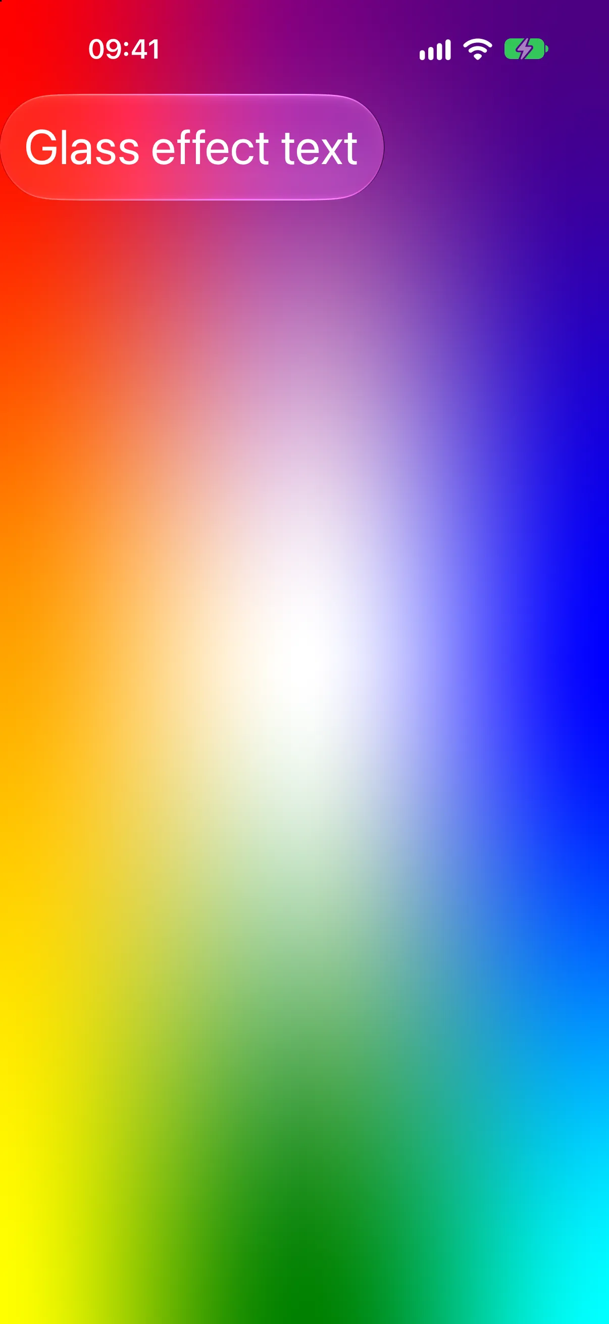 Large Glass effect text in a translucent capsule over a rainbow mesh gradient