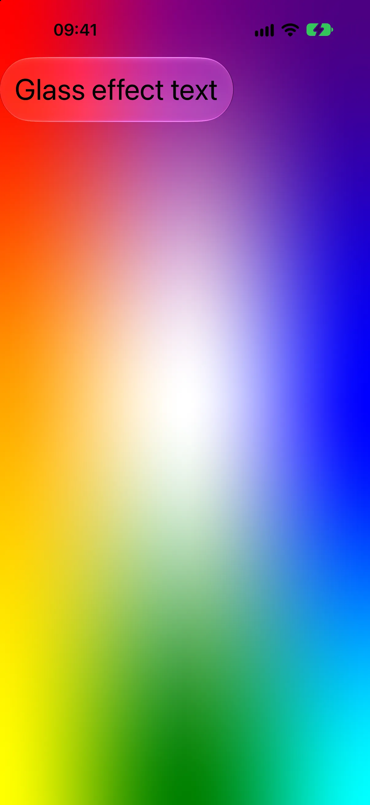 Large Glass effect text in a translucent capsule over a rainbow mesh gradient