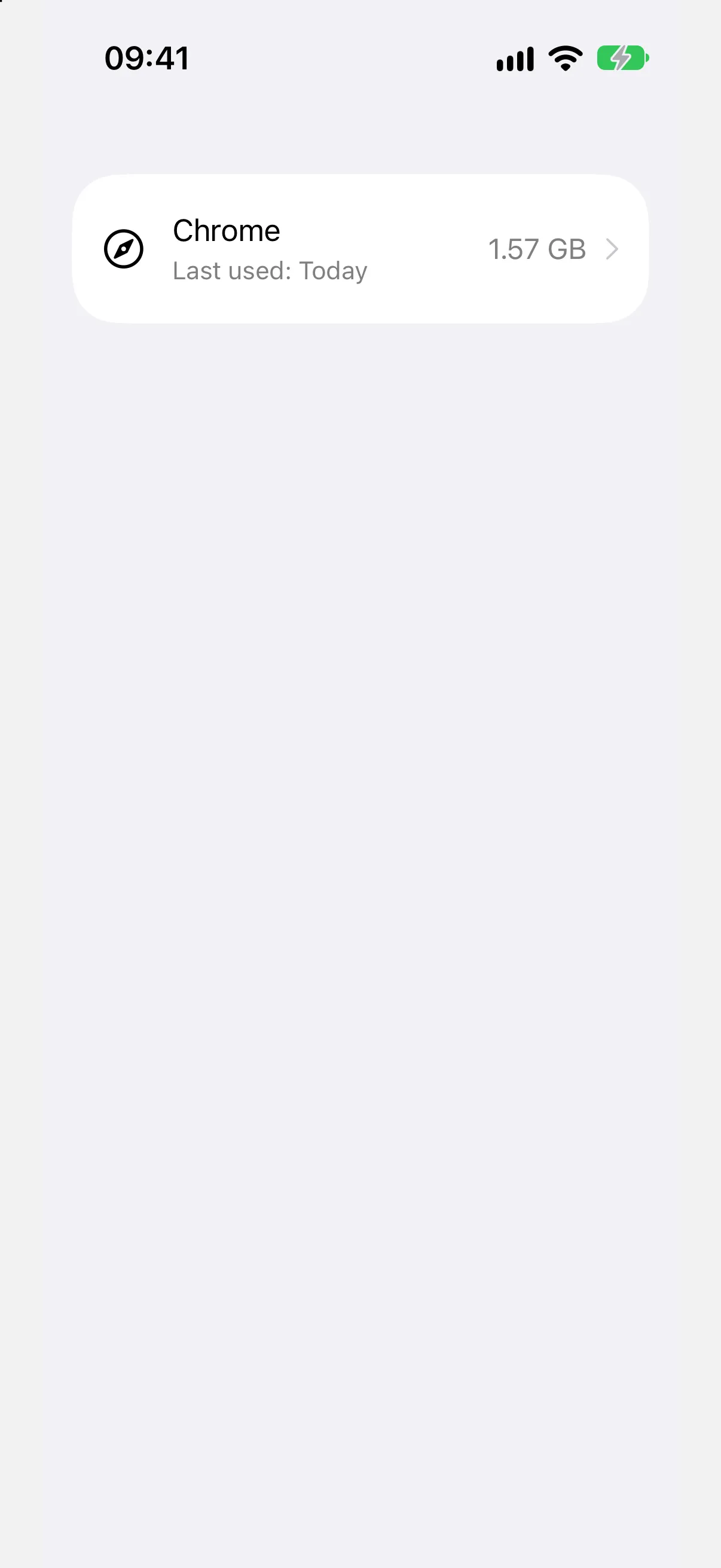 A Chrome row with Last used Today as a subtitle and 1.57 GB on the right