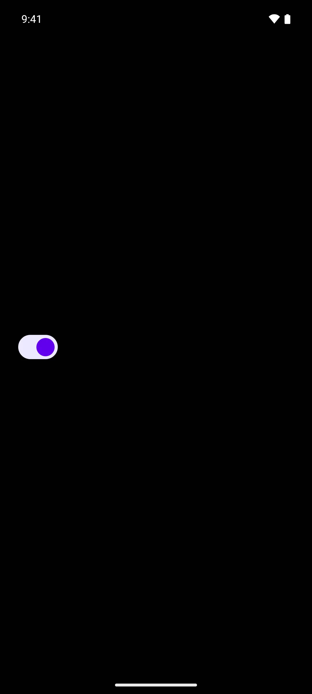 A checked switch with a purple thumb on a pale lavender track