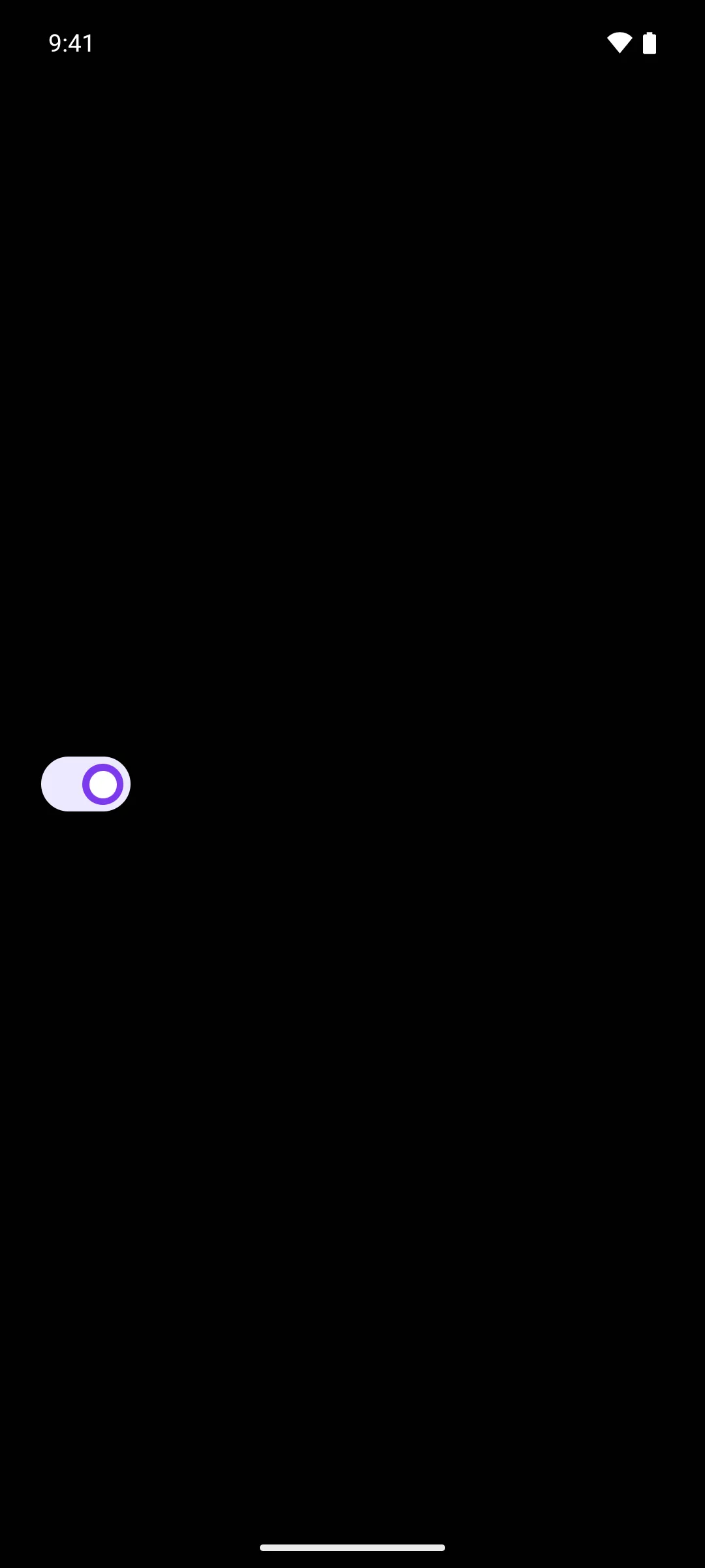 A checked switch whose purple thumb contains a white circle, reading as a ring
