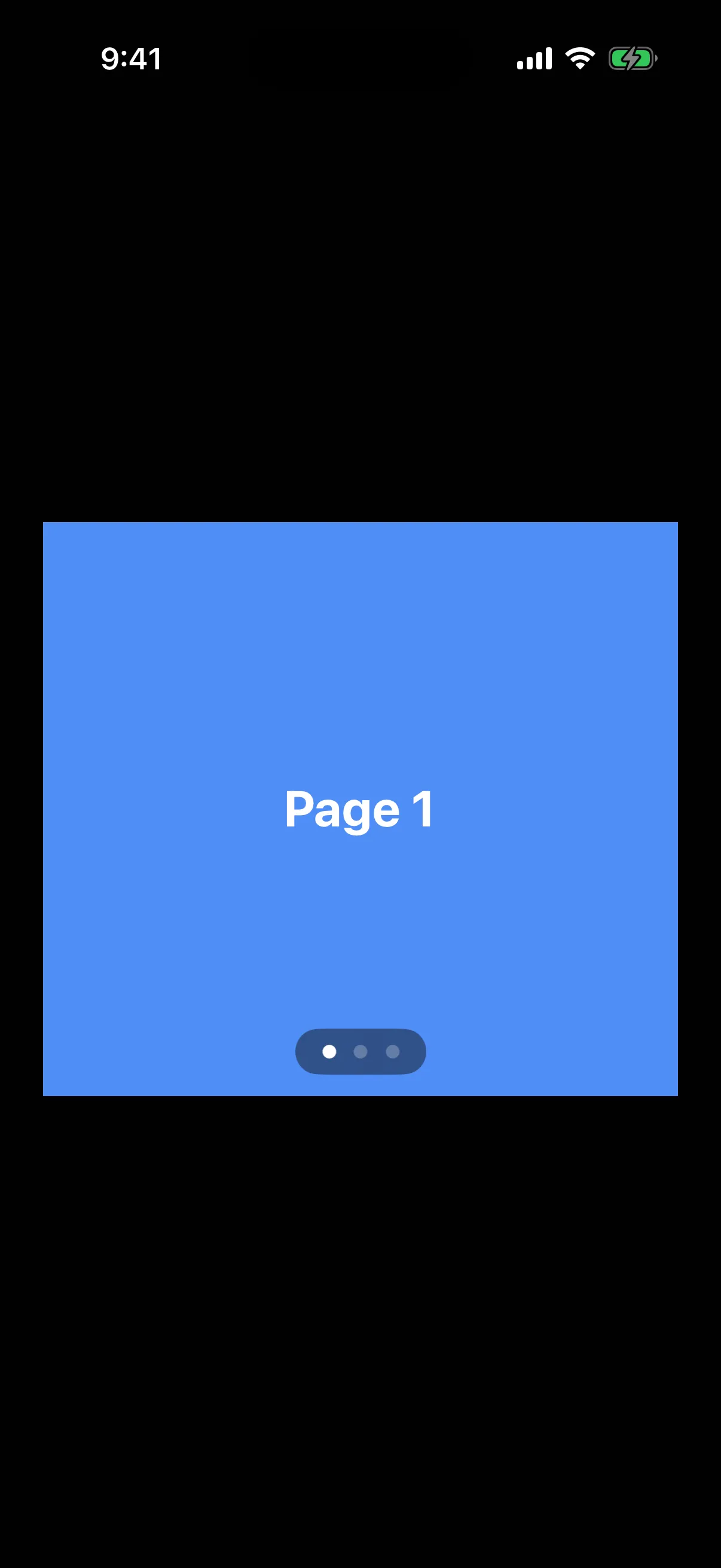 A blue pager page labeled Page 1 with three dots inside a translucent pill