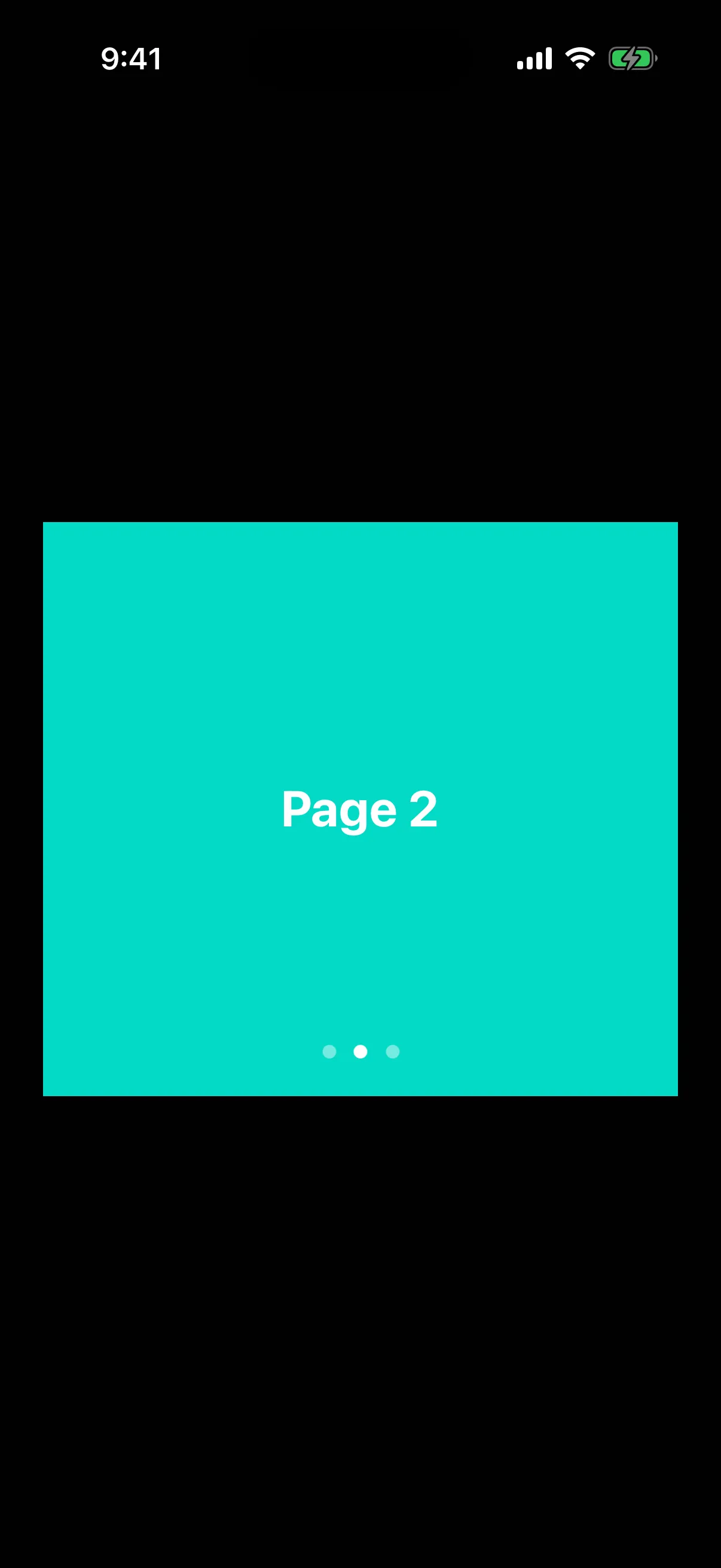 A teal pager page labeled Page 2, with three dot indicators and the middle dot active