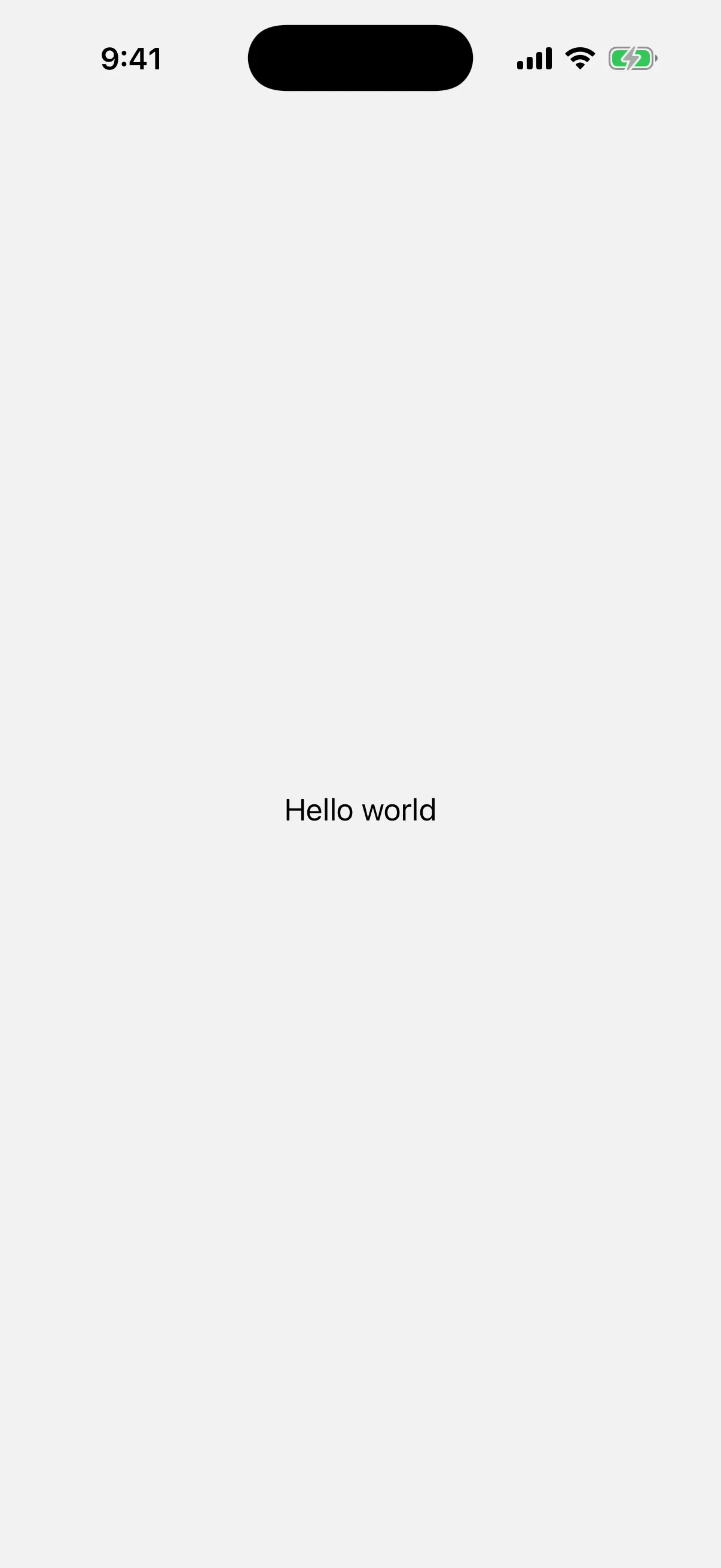 The words Hello world in the default system font
