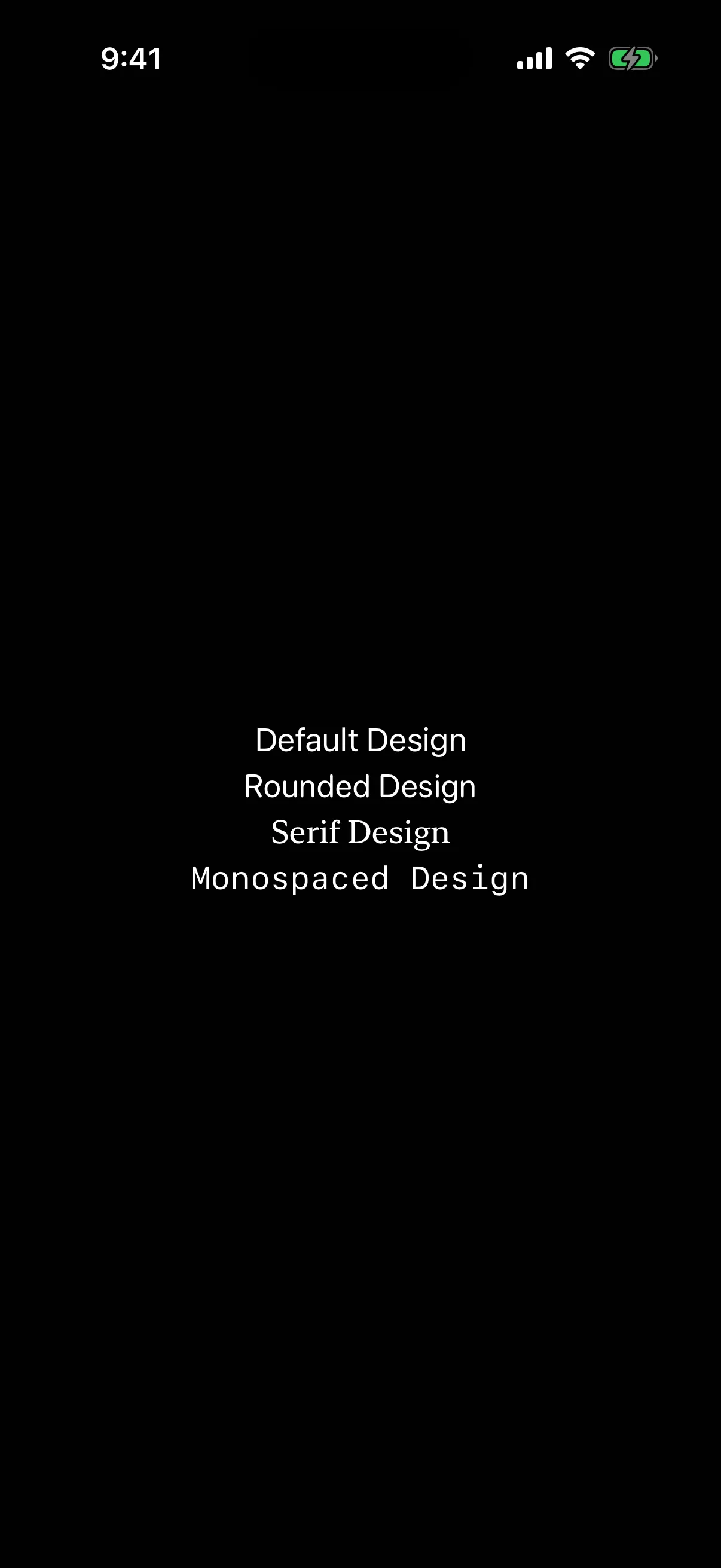 Four stacked lines showing the default, rounded, serif, and monospaced designs