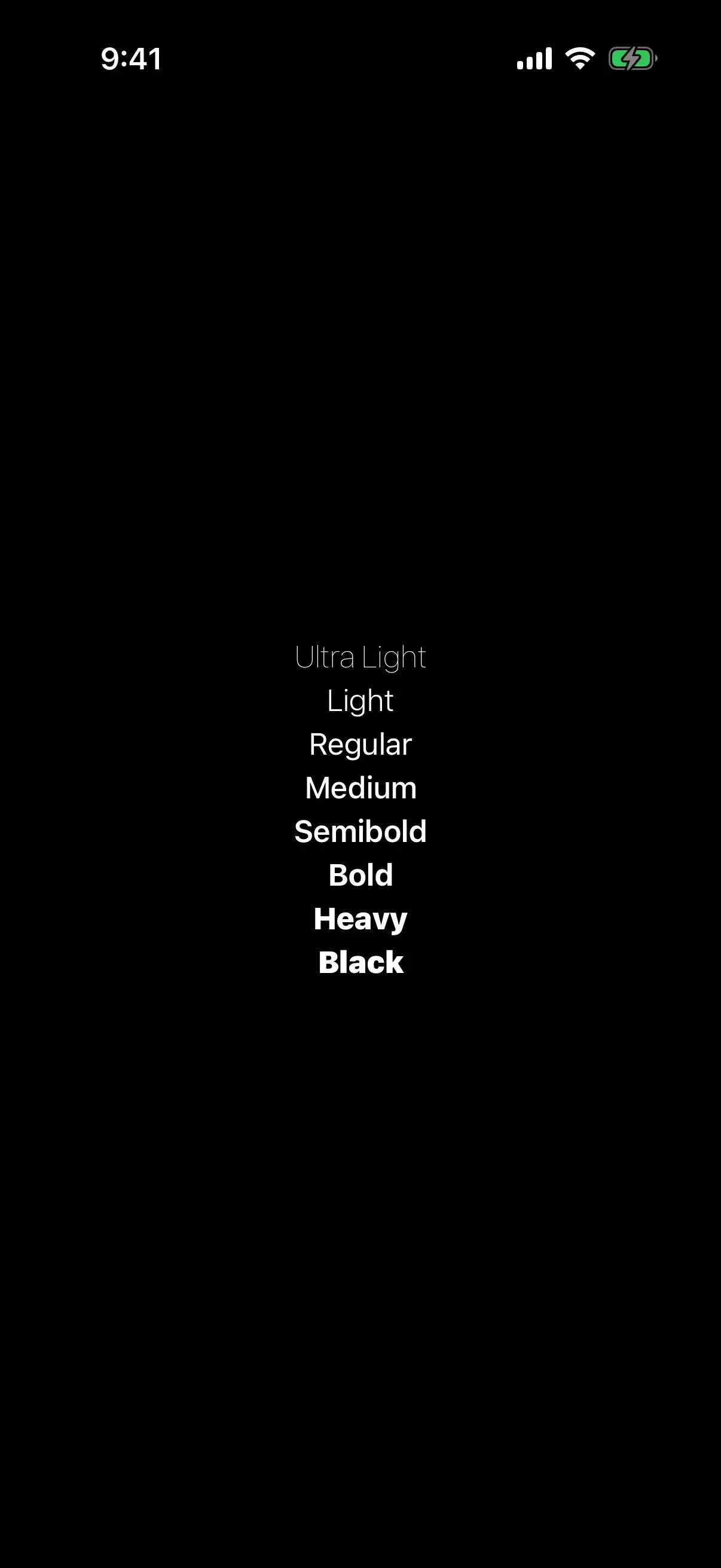 Eight stacked lines showing the weights from Ultra Light through Black