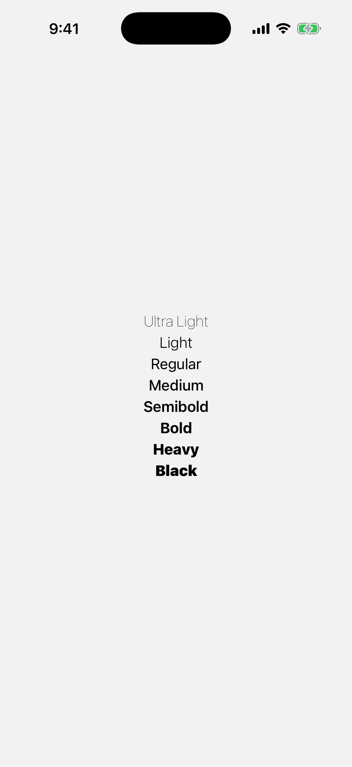 Eight stacked lines showing the weights from Ultra Light through Black