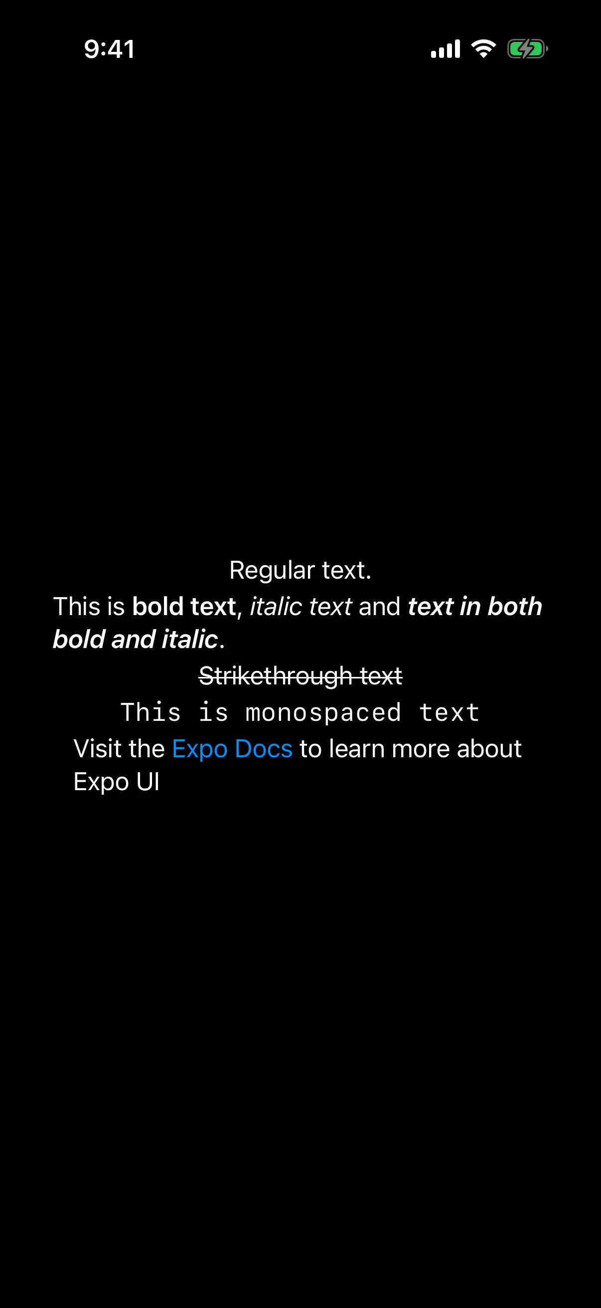 Five lines showing bold, italic, strikethrough, and monospaced text, and a blue link