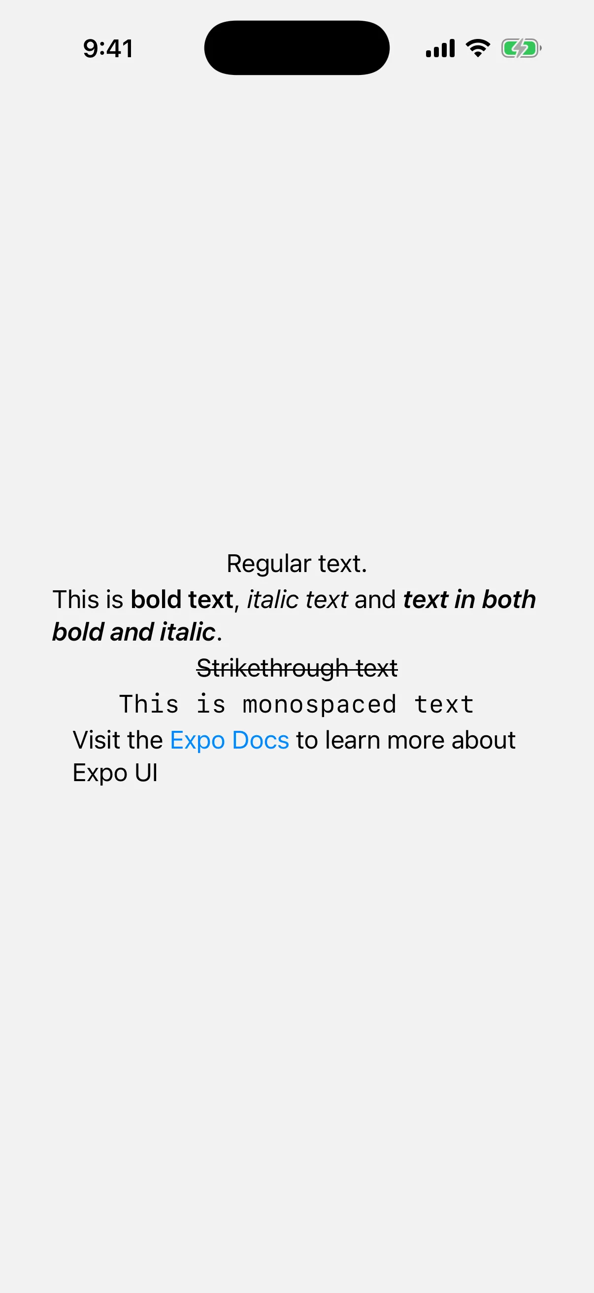 Five lines showing bold, italic, strikethrough, and monospaced text, and a blue link